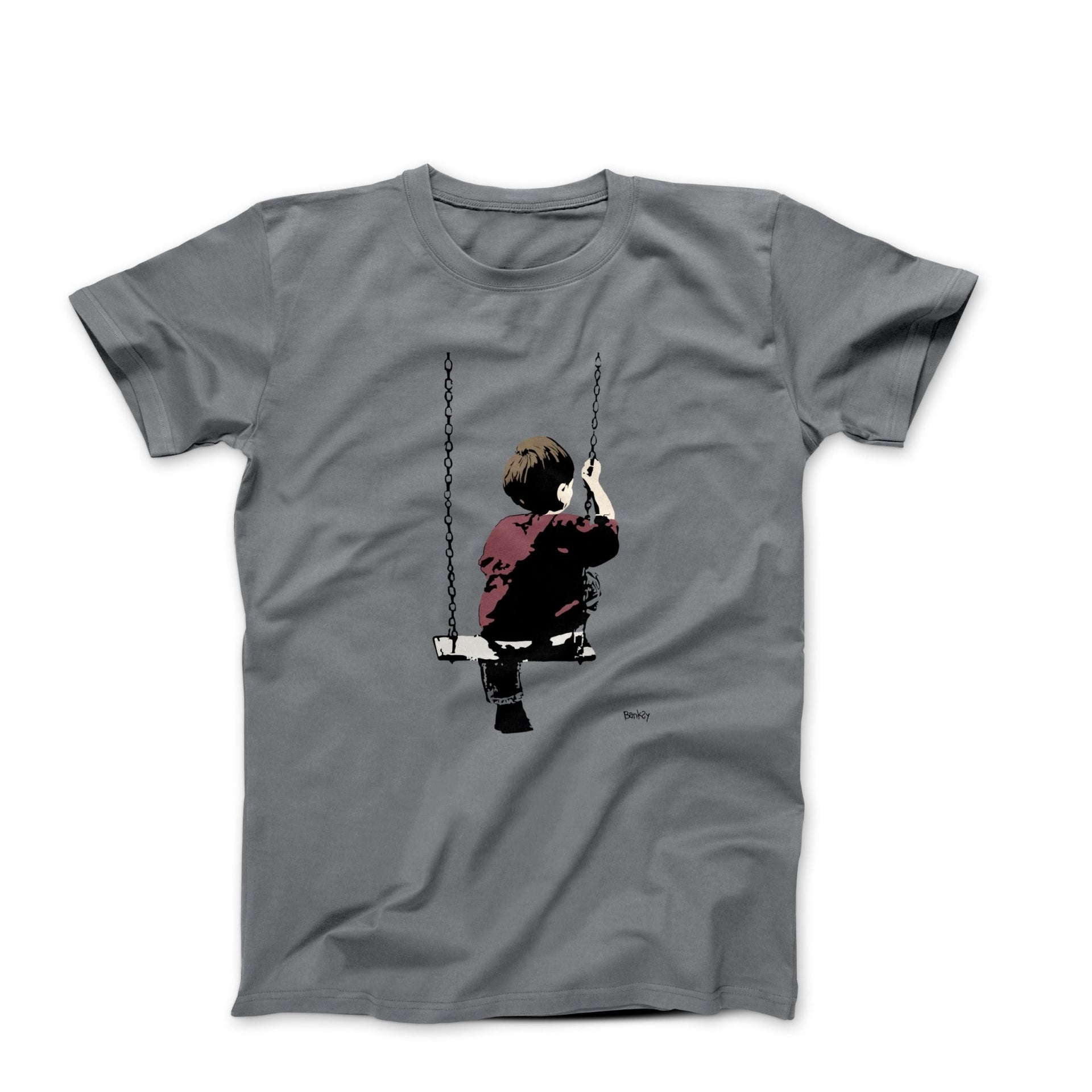 Banksy Boy On Swing Street Art T-shirt - Street, Pop & Media Art - Harvey Ltd