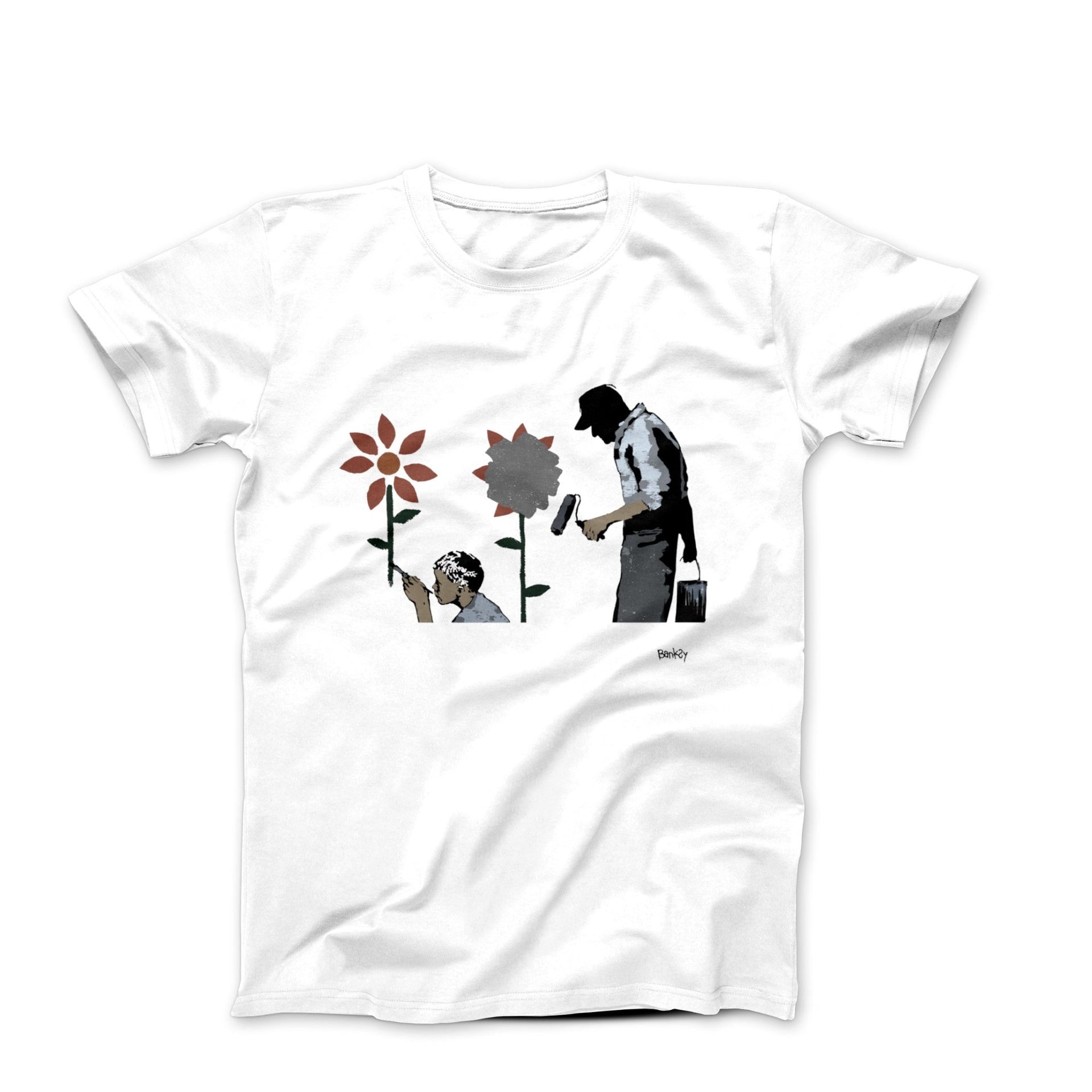 Banksy Boy With Flower Wall Street Art T-shirt - Street, Pop & Media Art - Harvey Ltd