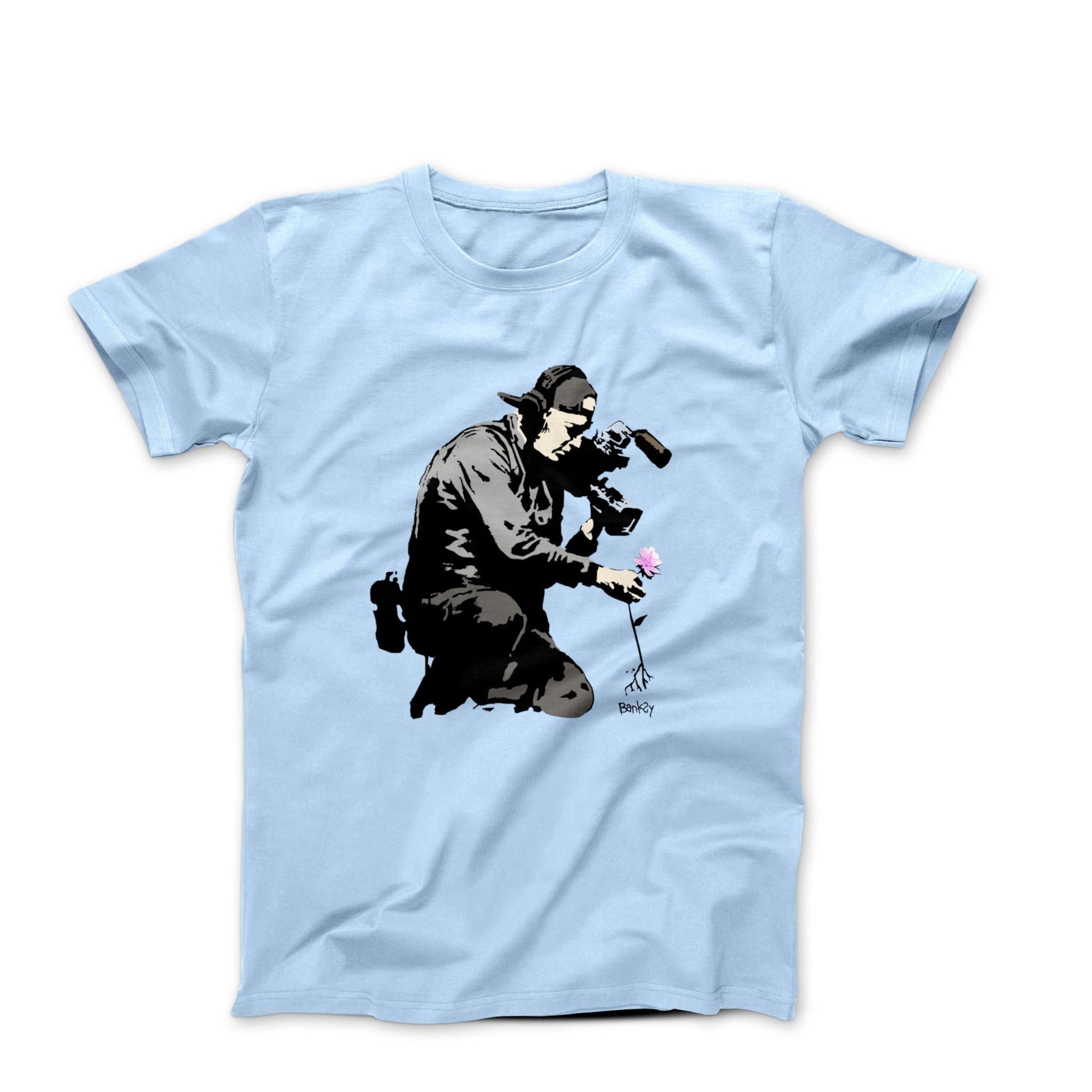 Banksy Cameraman and Flower Street Art T-shirt - Street, Pop & Media Art - Harvey Ltd