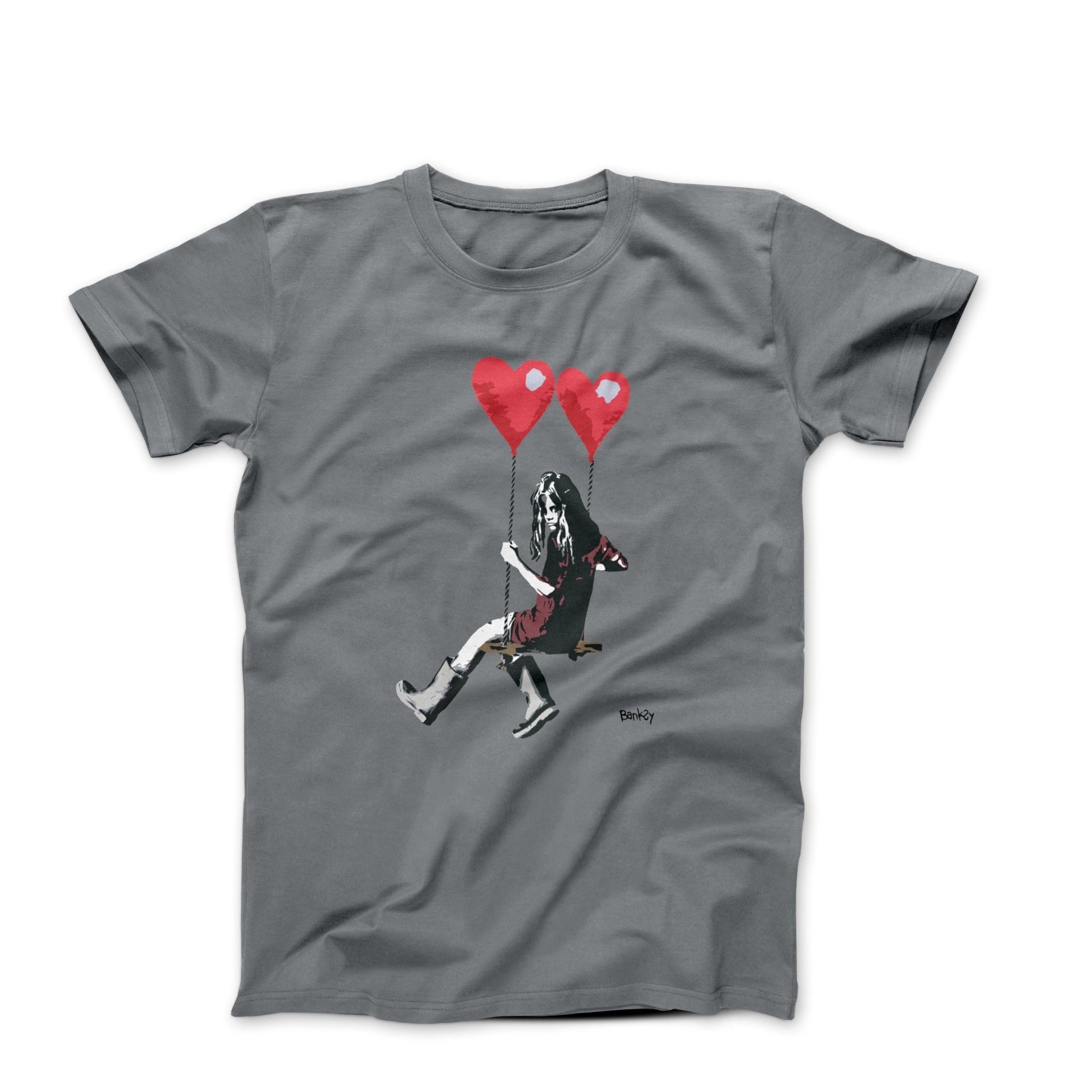 Banksy Girl On Heart Swing Street Art T-shirt - Street, Pop & Media Art - Harvey Ltd