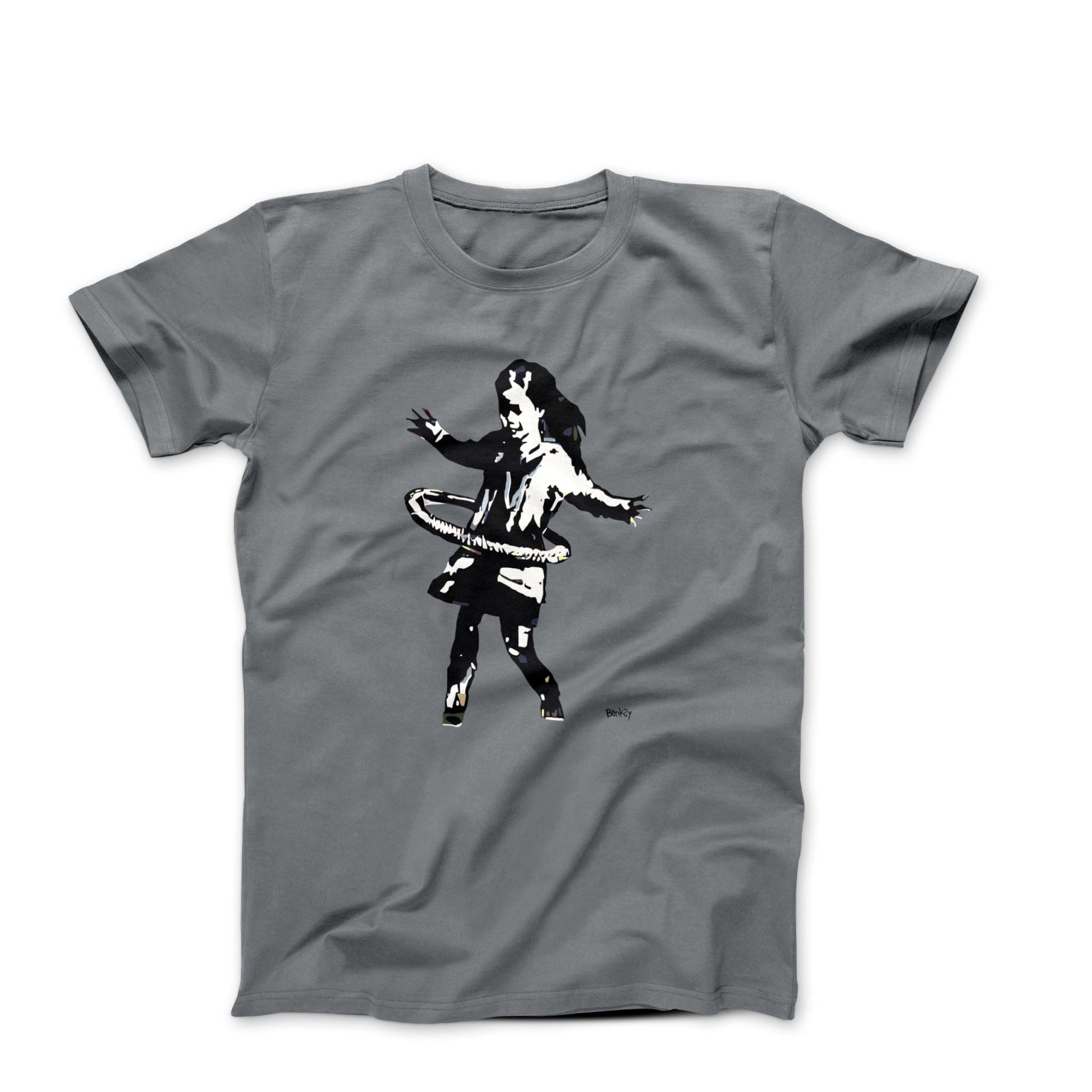 Banksy Hula Hoop Girl with Tire (2020) Street Art T-shirt - Street, Pop & Media Art - Harvey Ltd