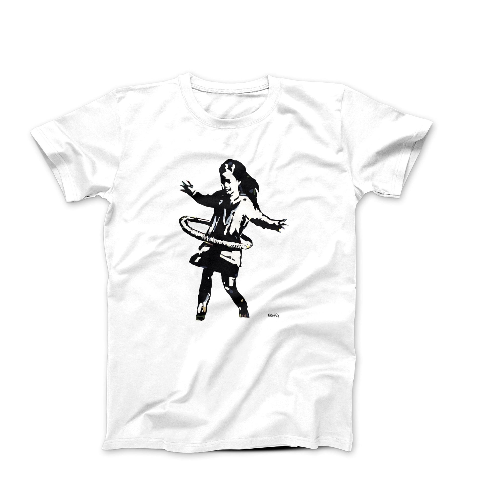 Banksy Hula Hoop Girl with Tire (2020) Street Art T-shirt - Street, Pop & Media Art - Harvey Ltd
