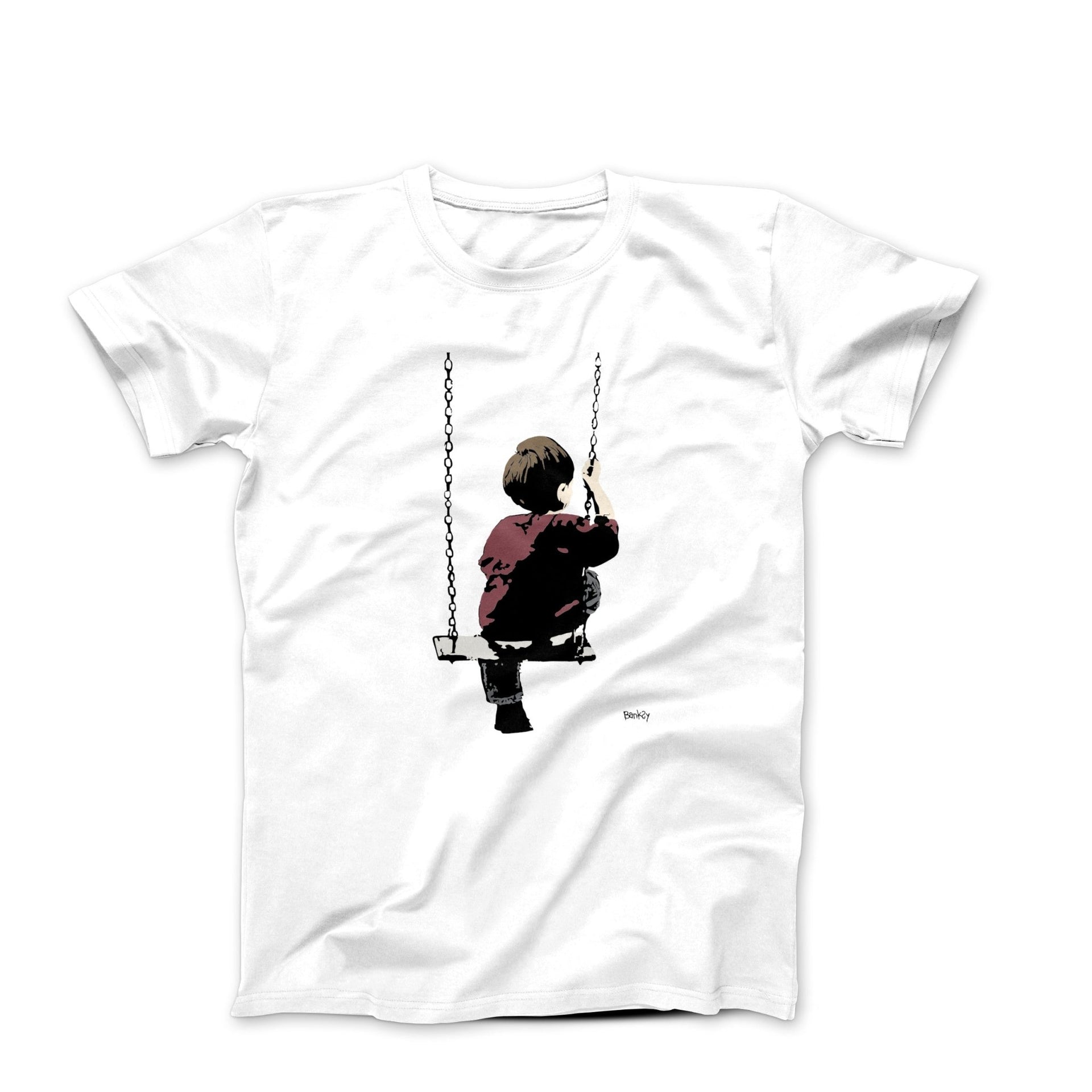 Banksy Boy On Swing Street Art T-shirt - Street, Pop & Media Art - Harvey Ltd