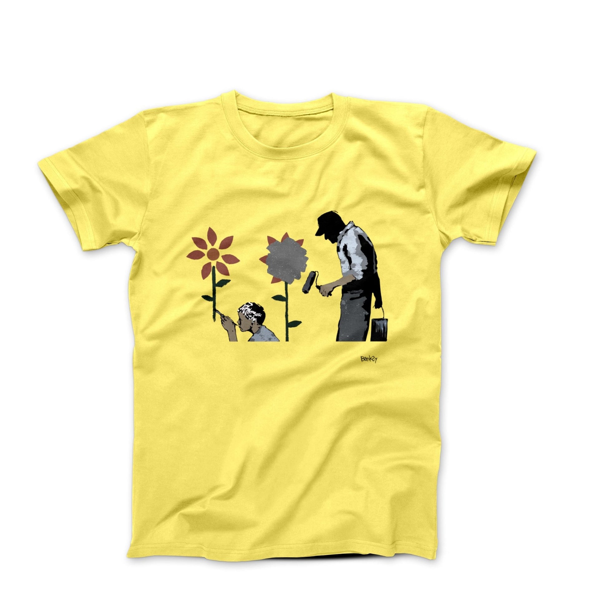 Banksy Boy With Flower Wall Street Art T-shirt - Street, Pop & Media Art - Harvey Ltd