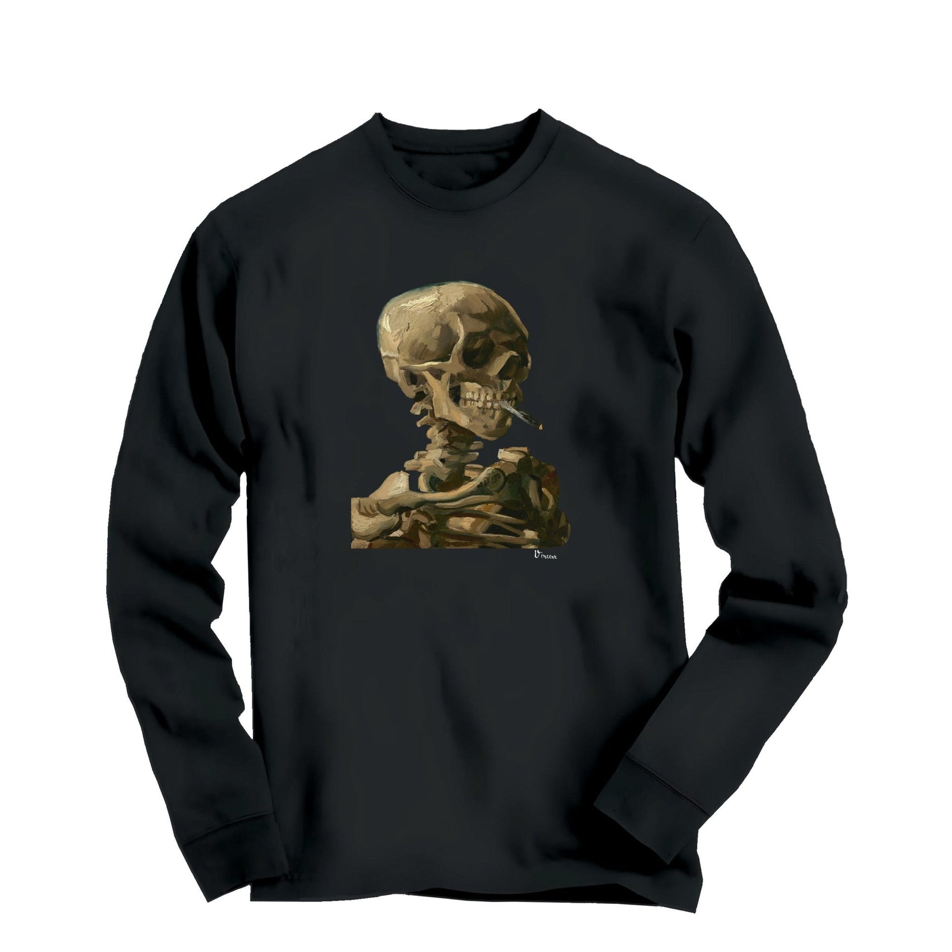 Van Gogh Skeleton Skull with Cigarette Long Sleeve Tee - Greatest Artists - Harvey Ltd