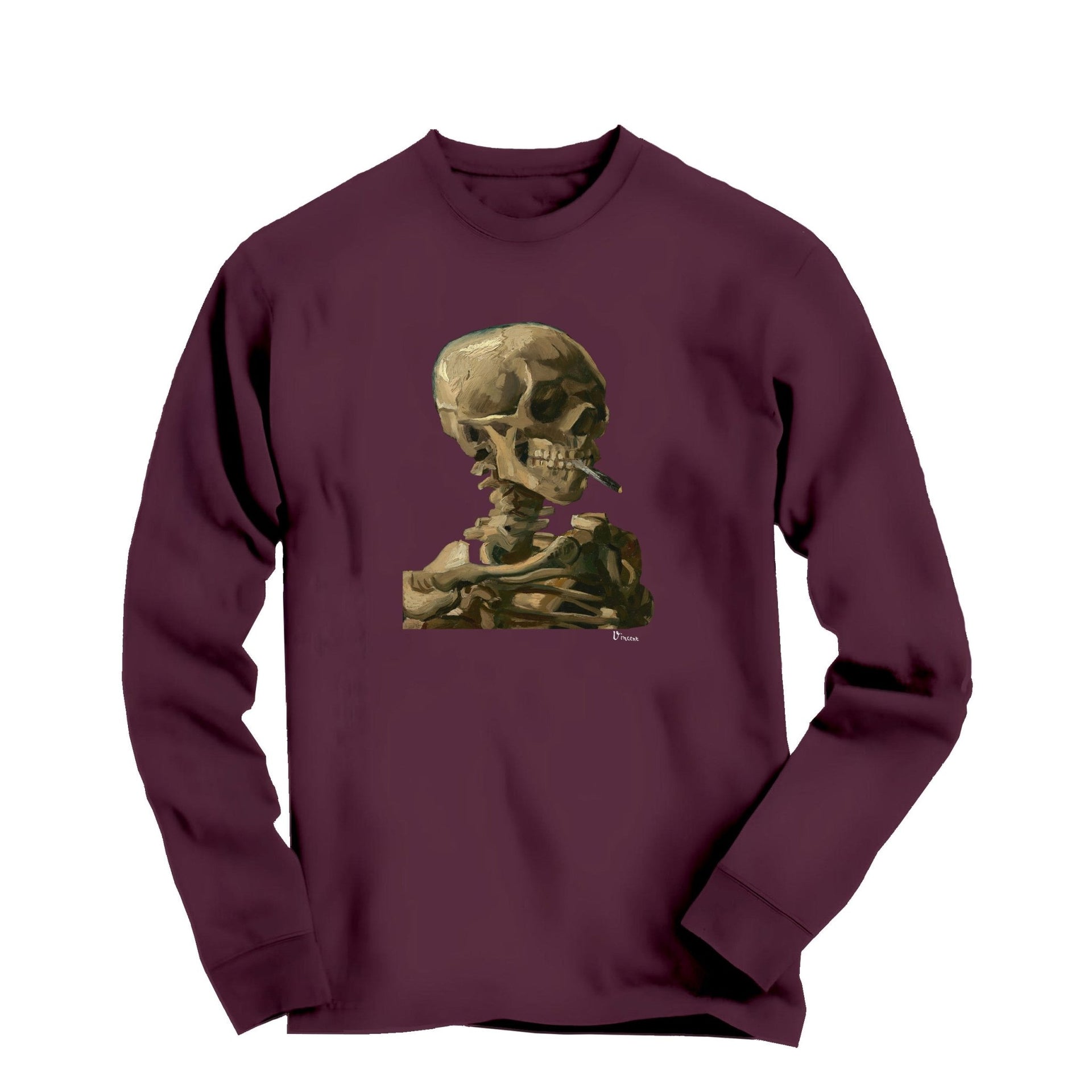 Van Gogh Skeleton Skull with Cigarette Long Sleeve Tee - Greatest Artists - Harvey Ltd