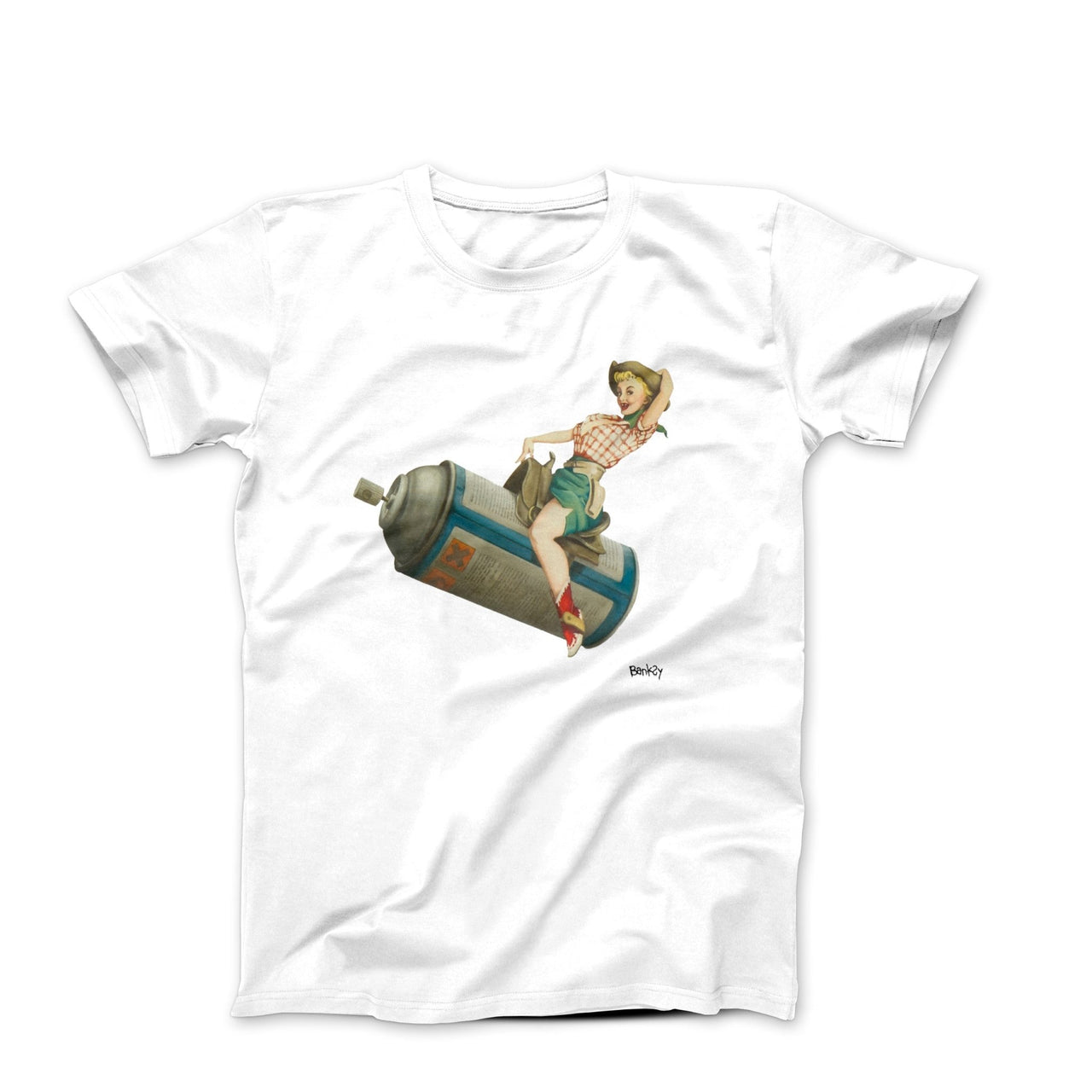 Banksy Spraycan Rodeo Girl (2008) Artwork T-shirt - Clothing - Harvey Ltd