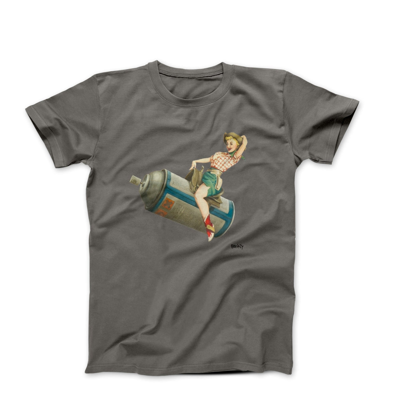 Banksy Spraycan Rodeo Girl (2008) Artwork T-shirt - Clothing - Harvey Ltd