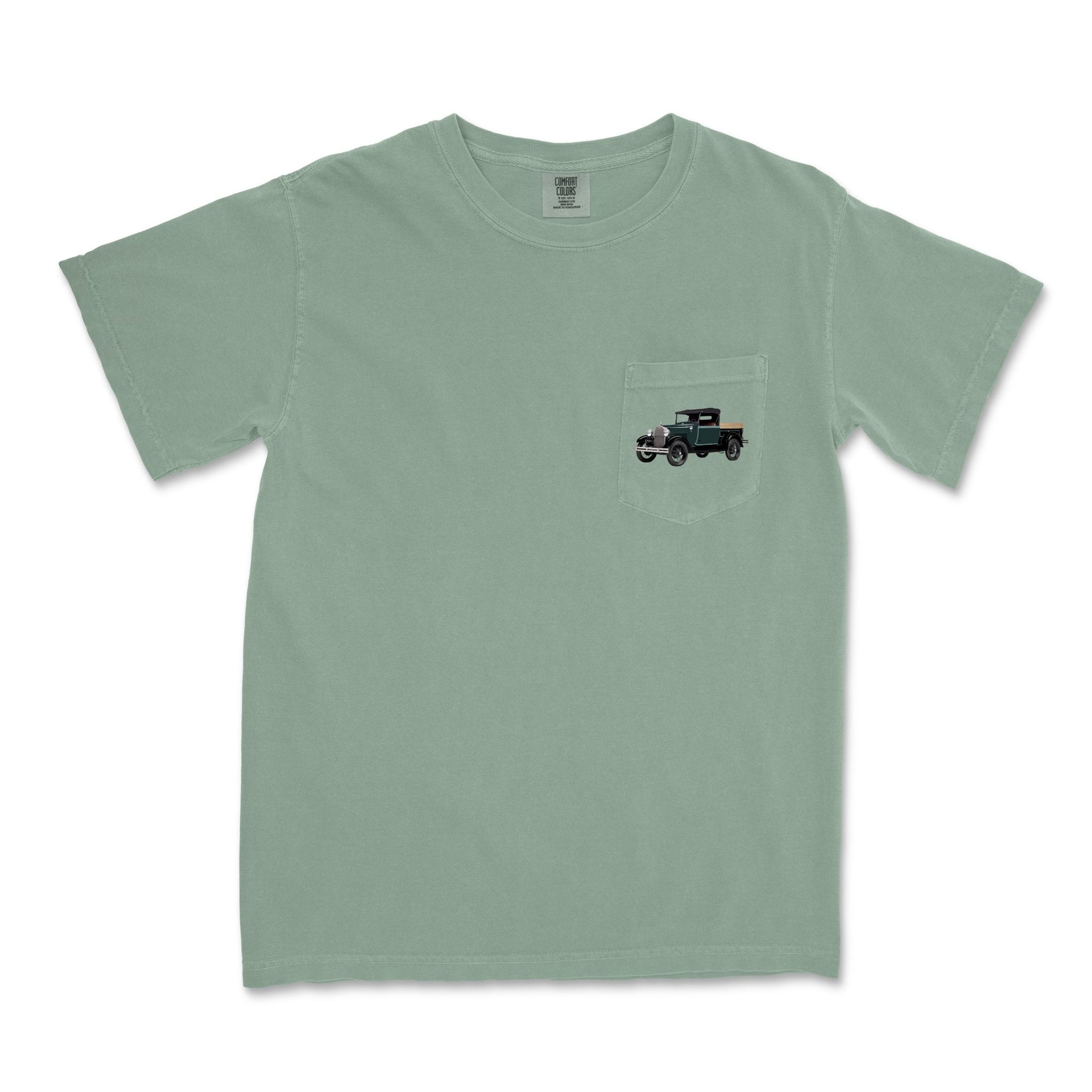 1928 Ford Model A Pickup Garment-Dyed Pocket T-shirt - Cars, Trucks & Cycles - Harvey Ltd