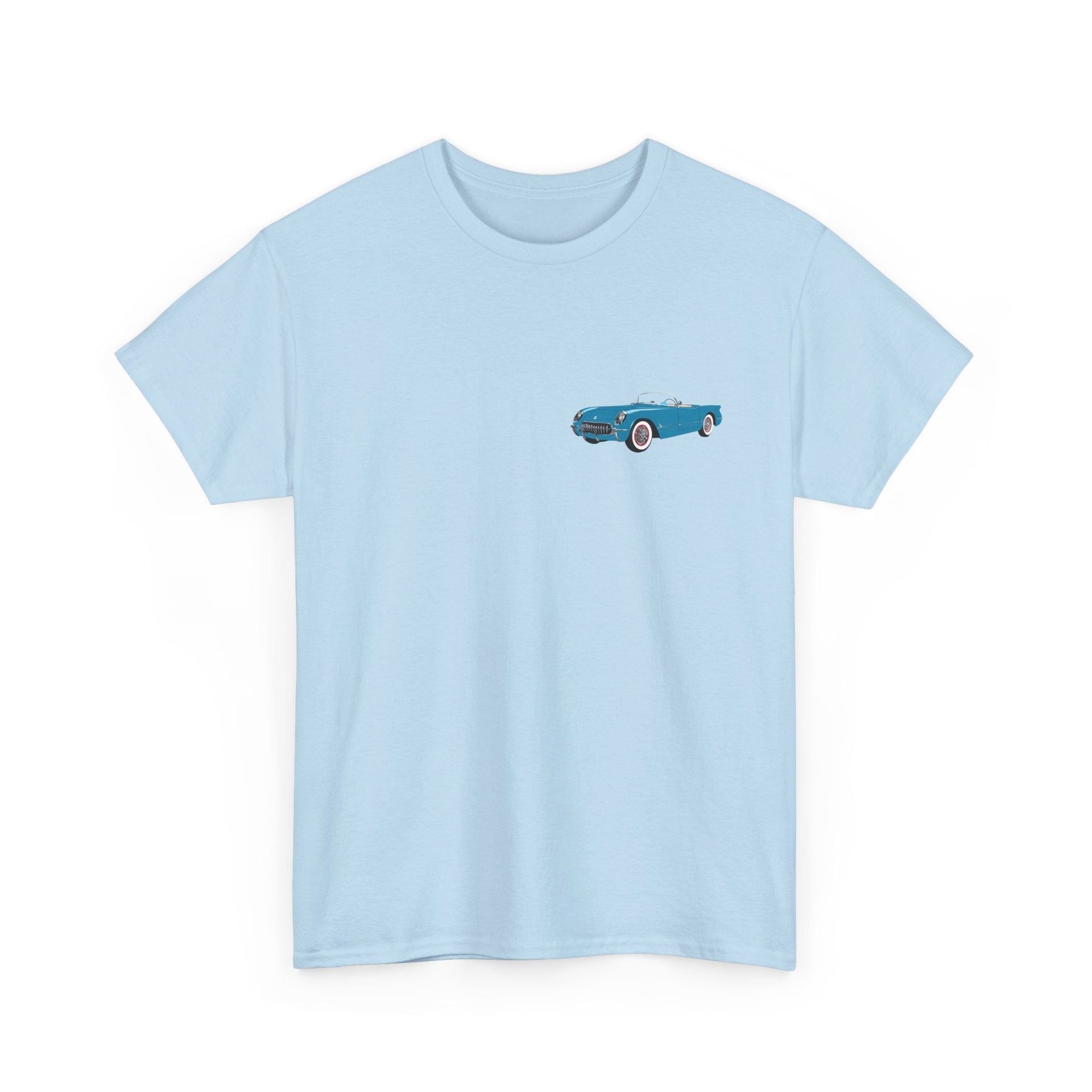 1954 Corvette Pennant Blue Front & Back Printed T-shirt - Cars, Trucks & Cycles - Harvey Ltd