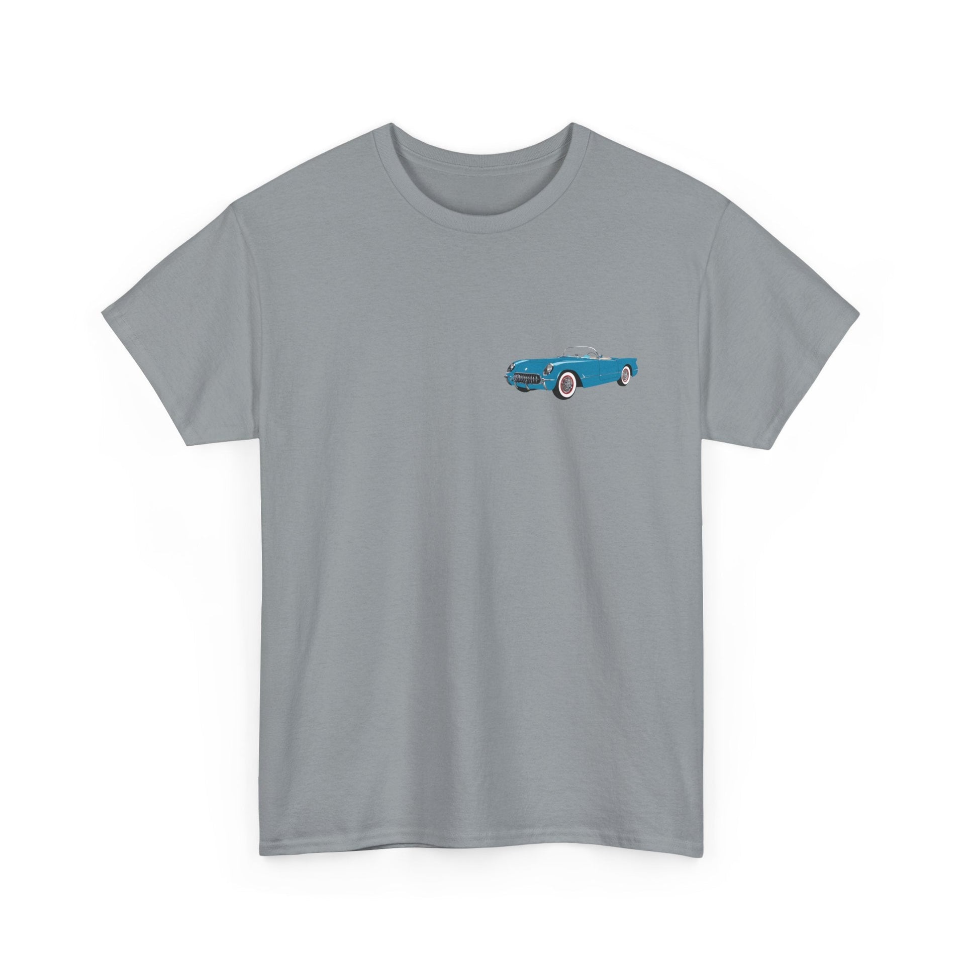 1954 Corvette Pennant Blue Front & Back Printed T-shirt - Cars, Trucks & Cycles - Harvey Ltd