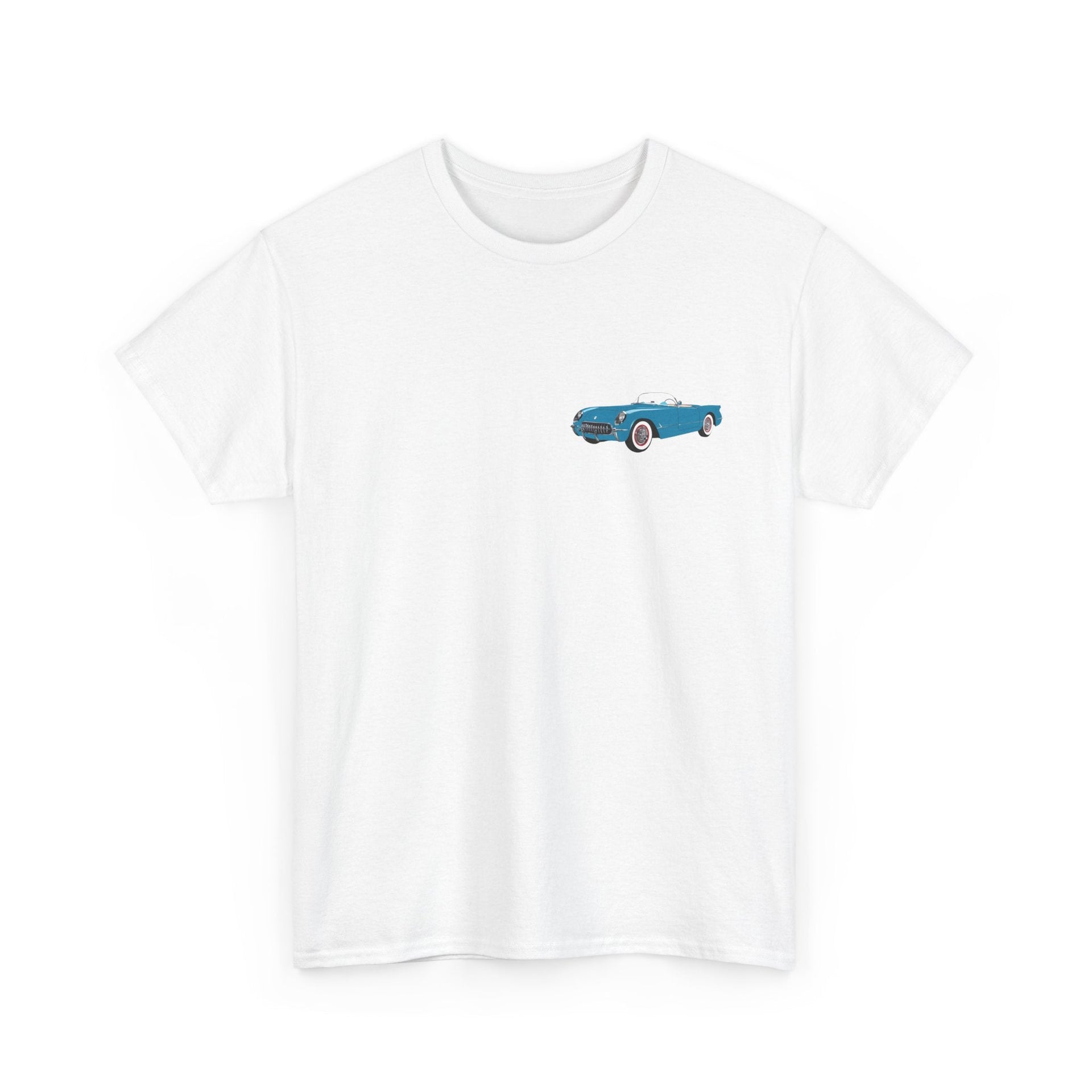 1954 Corvette Pennant Blue Front & Back Printed T-shirt - Cars, Trucks & Cycles - Harvey Ltd