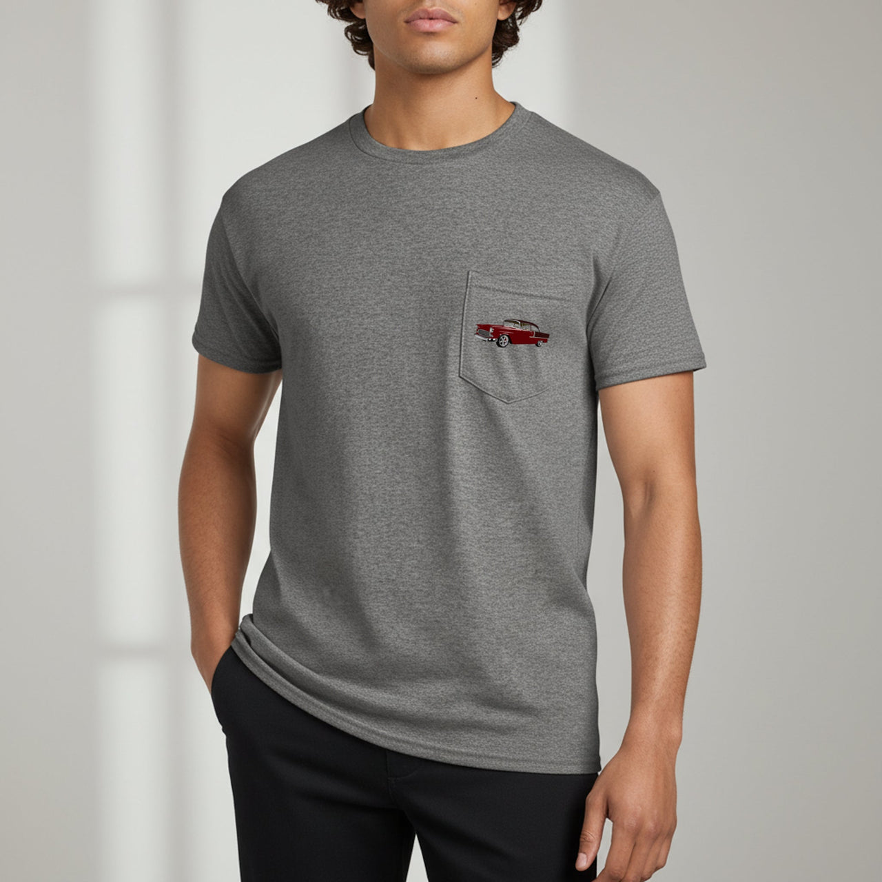 1955 Chevy 210 Hardtop Pocket T-shirt - Cars, Trucks & Cycles - Harvey Ltd