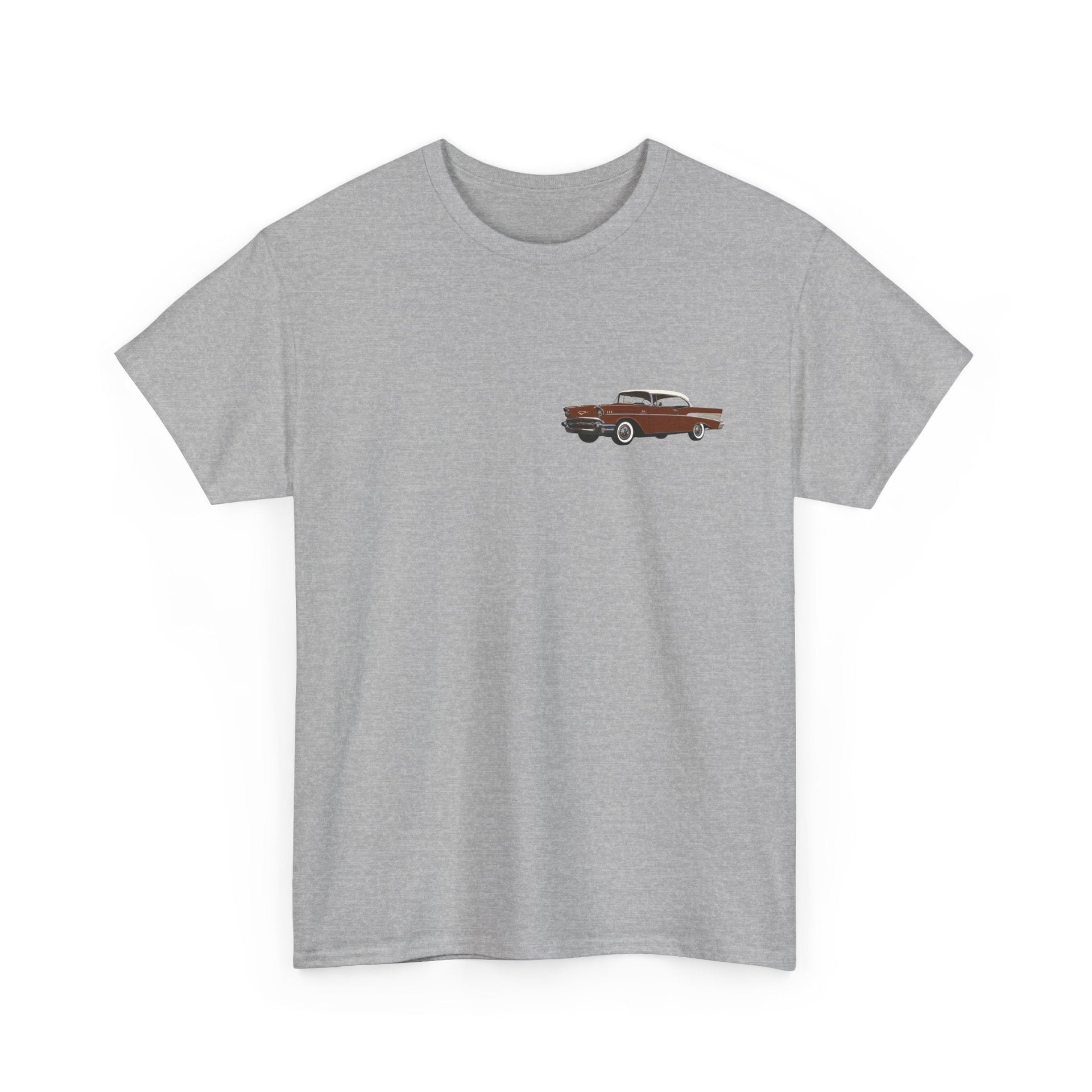 1957 Chevy Bel Air Sierra Gold Front & Back Printed T-shirt - Cars, Trucks & Cycles - Harvey Ltd