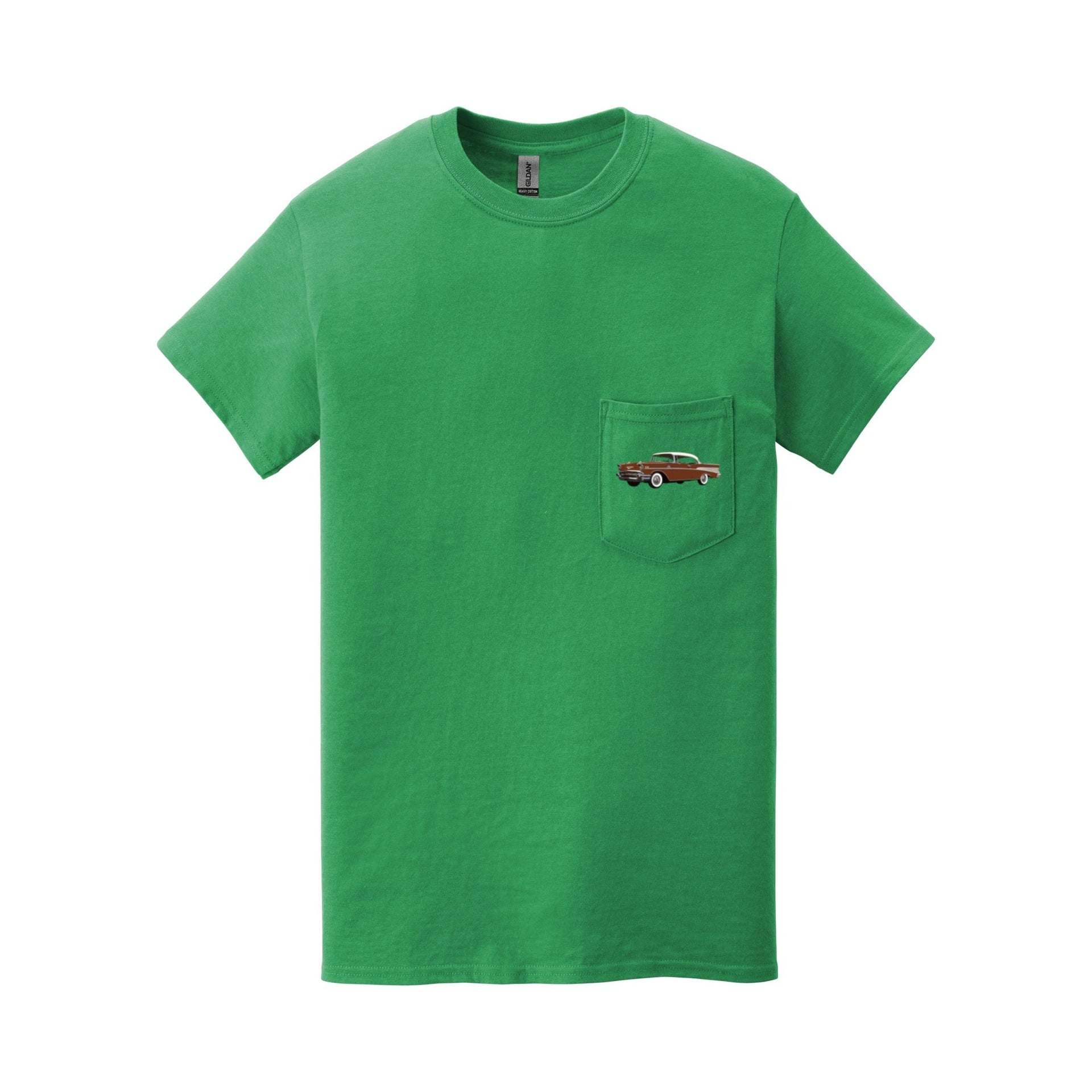 1957 Chevy Bel Air Sierra Gold Hardtop Pocket T-shirt - Cars, Trucks & Cycles - Harvey Ltd
