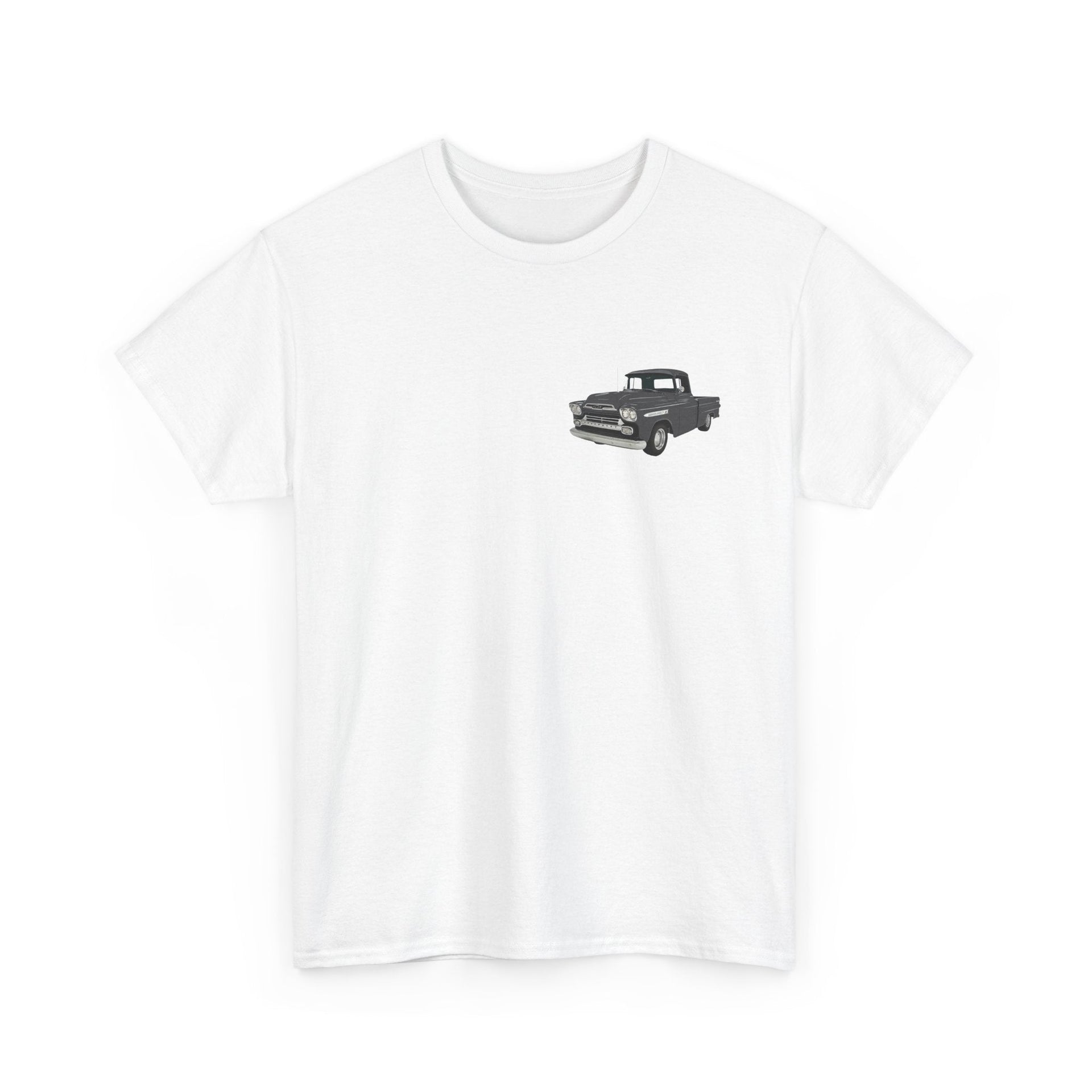 1959 Chevy Apache 3100 Pickup Front & Back Printed T-shirt - Cars, Trucks & Cycles - Harvey Ltd