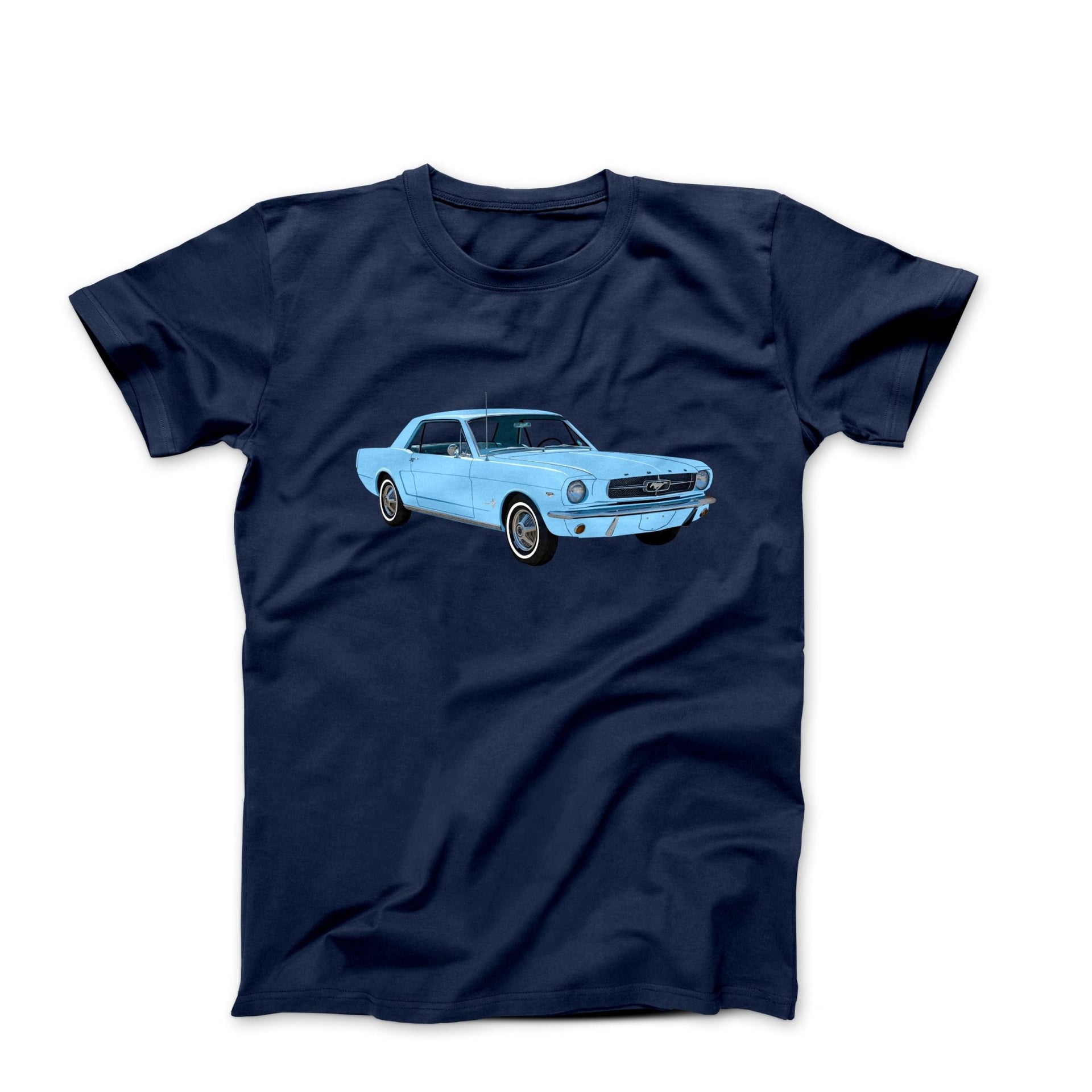 1964 1/2 Ford Mustang Skylight Blue T-shirt - Cars, Trucks & Cycles - Harvey Ltd