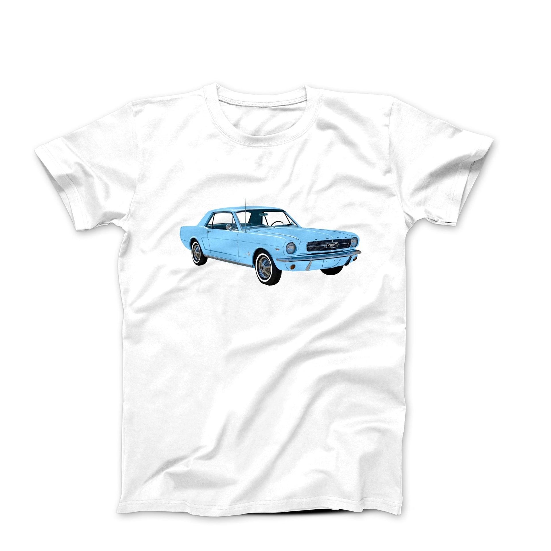 1964 1/2 Ford Mustang Skylight Blue T-shirt - Cars, Trucks & Cycles - Harvey Ltd