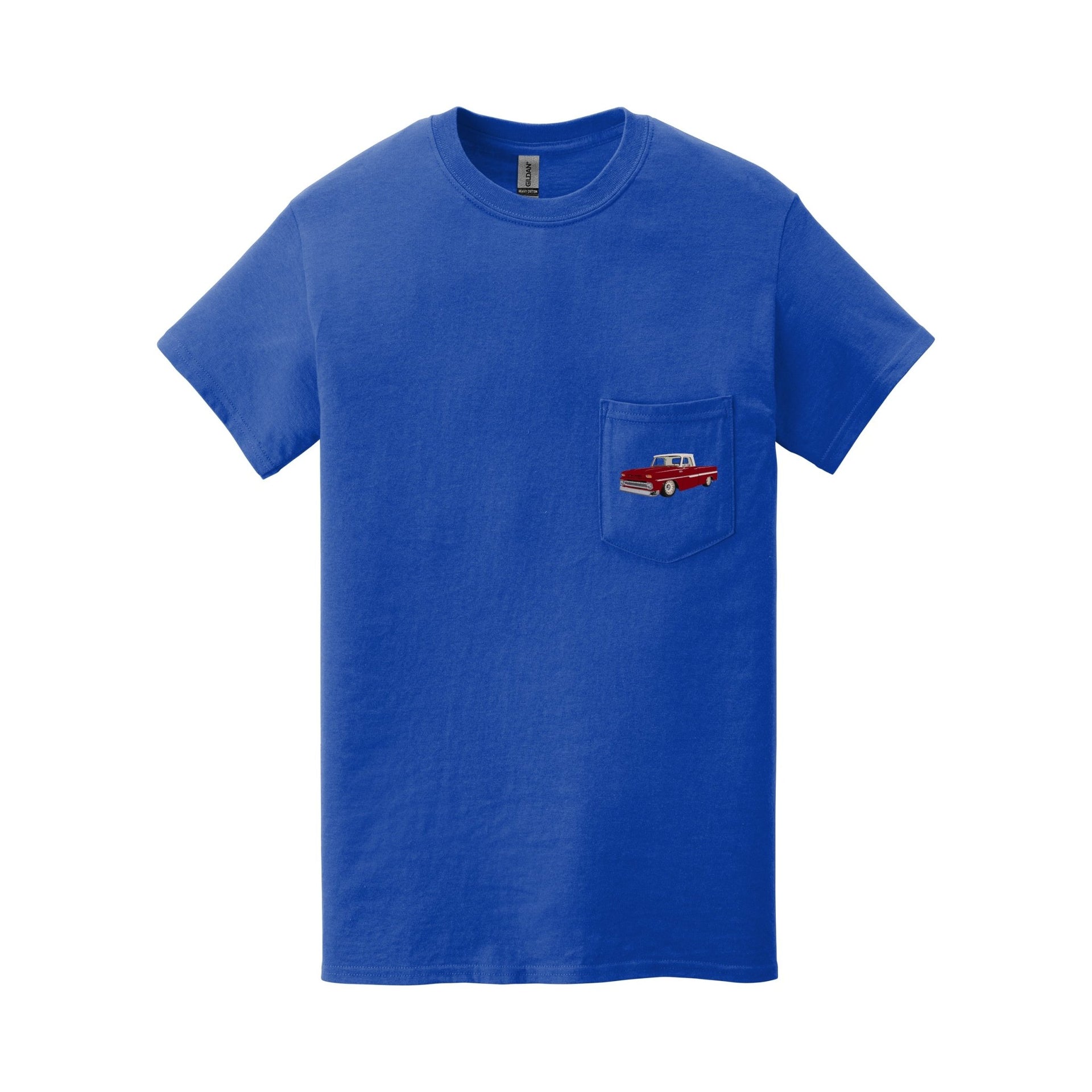 1965 Chevy C10 Pickup Truck Pocket T-shirt - Cars, Trucks & Cycles - Harvey Ltd