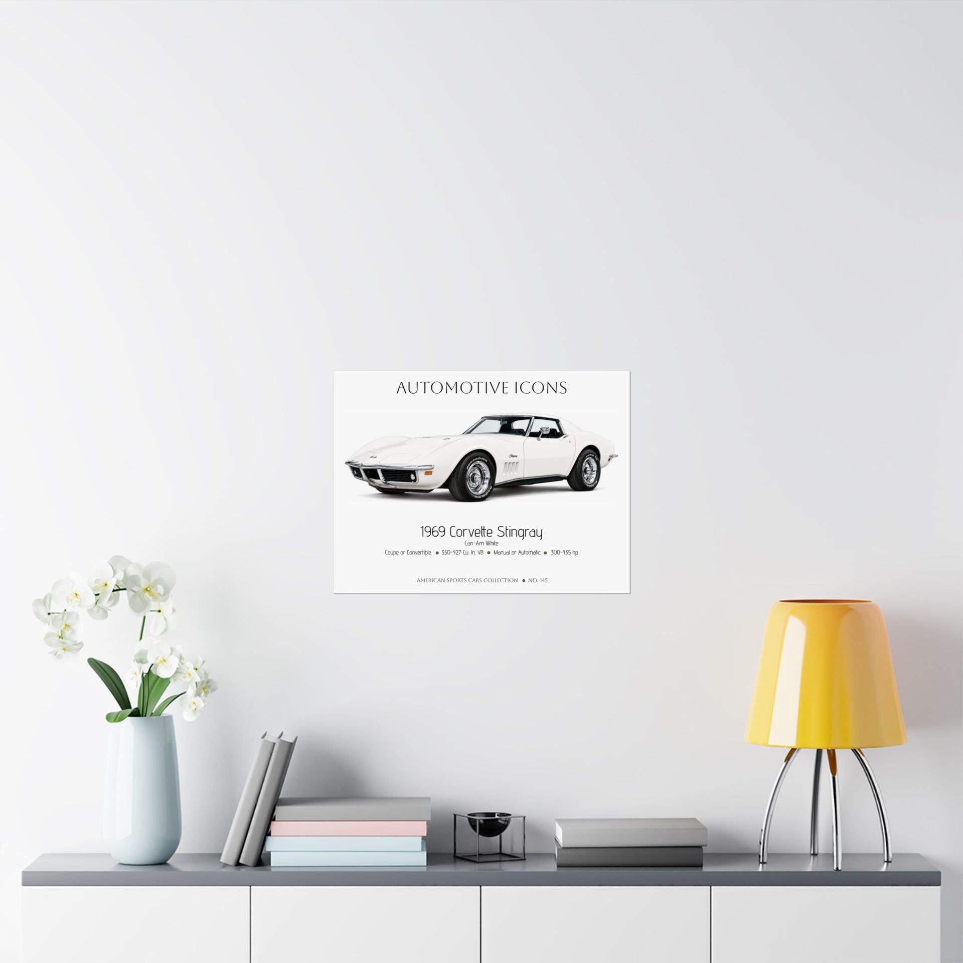 1969 Chevy Corvette Stingray Can-Am White Art Print Matte Poster | 24" x 18" - Cars, Trucks & Cycles - Harvey Ltd