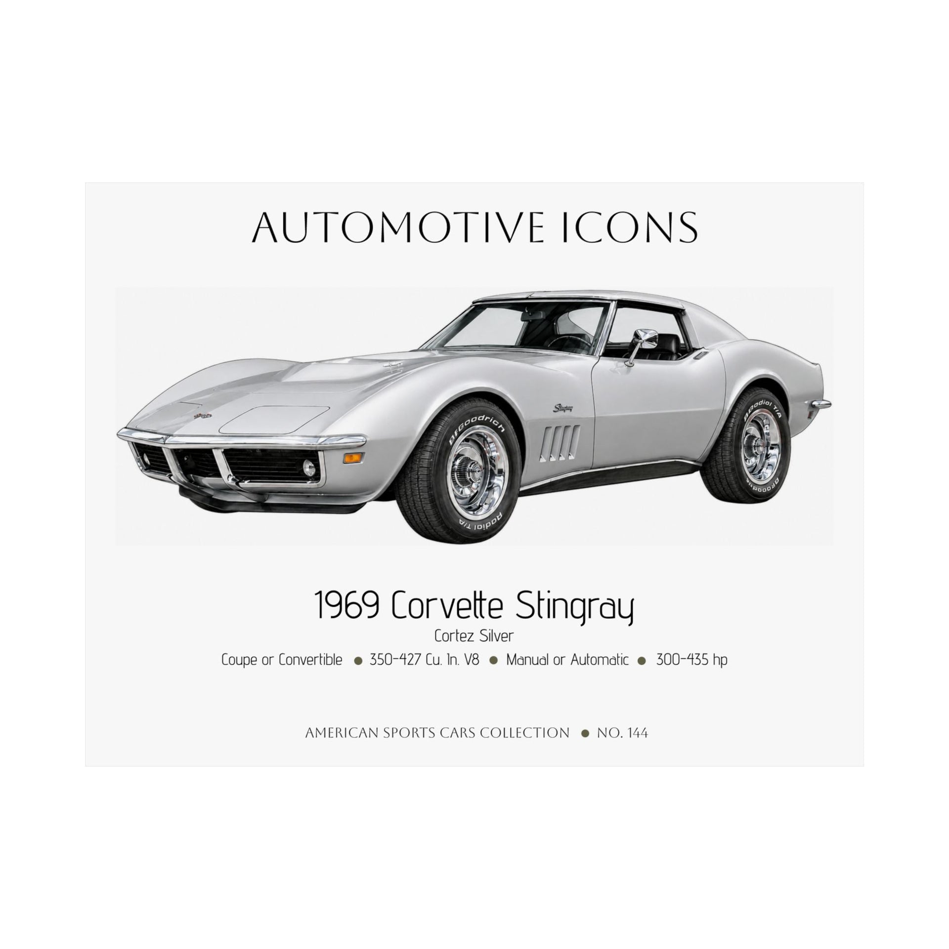 1969 Chevy Corvette Stingray Cortez Silver Art Print Matte Poster | 24" x 18" - Cars, Trucks & Cycles - Harvey Ltd