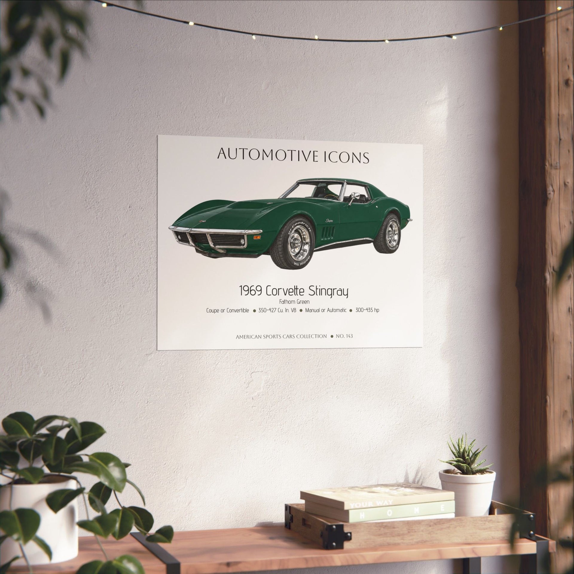 1969 Chevy Corvette Stingray Fathom Green Art Print Matte Poster | 24" x 18" horizontal - Cars, Trucks & Cycles - Harvey Ltd