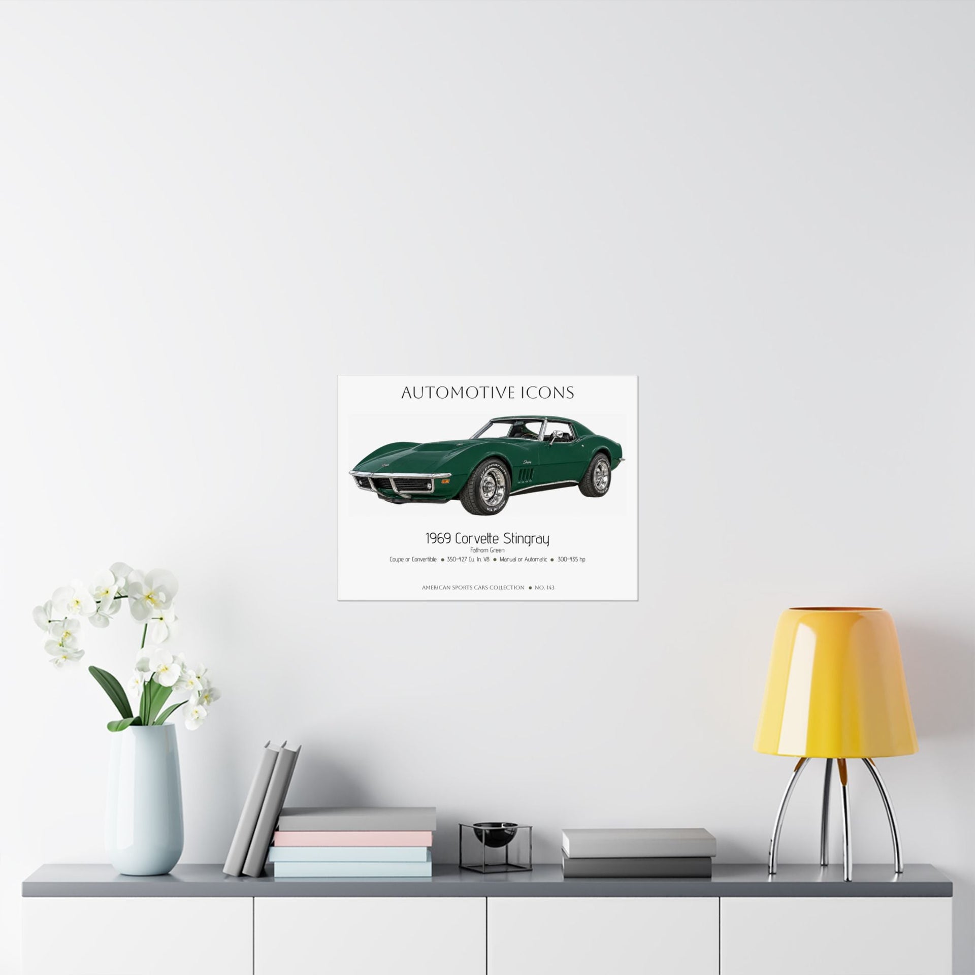 1969 Chevy Corvette Stingray Fathom Green Art Print Matte Poster | 24" x 18" horizontal - Cars, Trucks & Cycles - Harvey Ltd