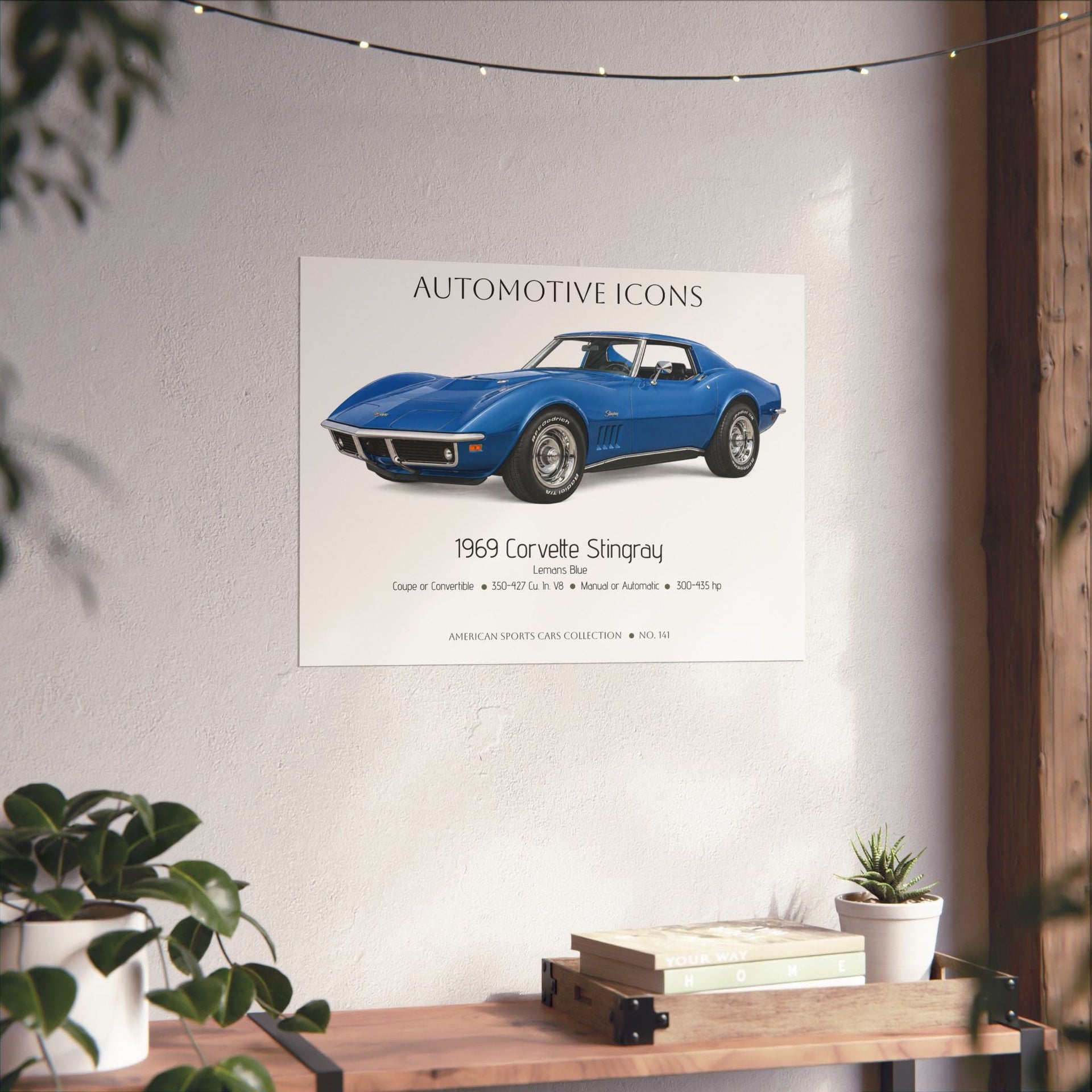 1969 Chevy Corvette Stingray Lemans Blue Art Print Matte Poster | 24" x 18" horizontal - Cars, Trucks & Cycles - Harvey Ltd