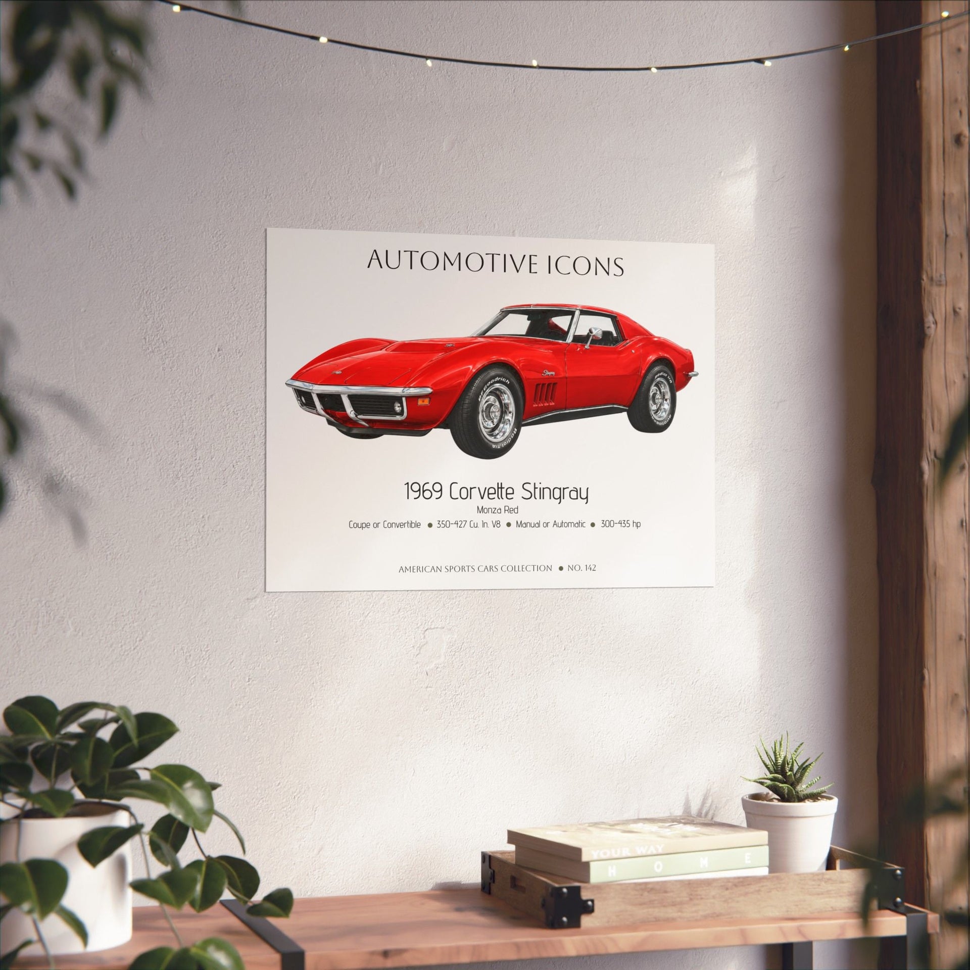 1969 Chevy Corvette Stingray Monza Red Art Print Matte Poster | 24" x 18" horizontal - Cars, Trucks & Cycles - Harvey Ltd