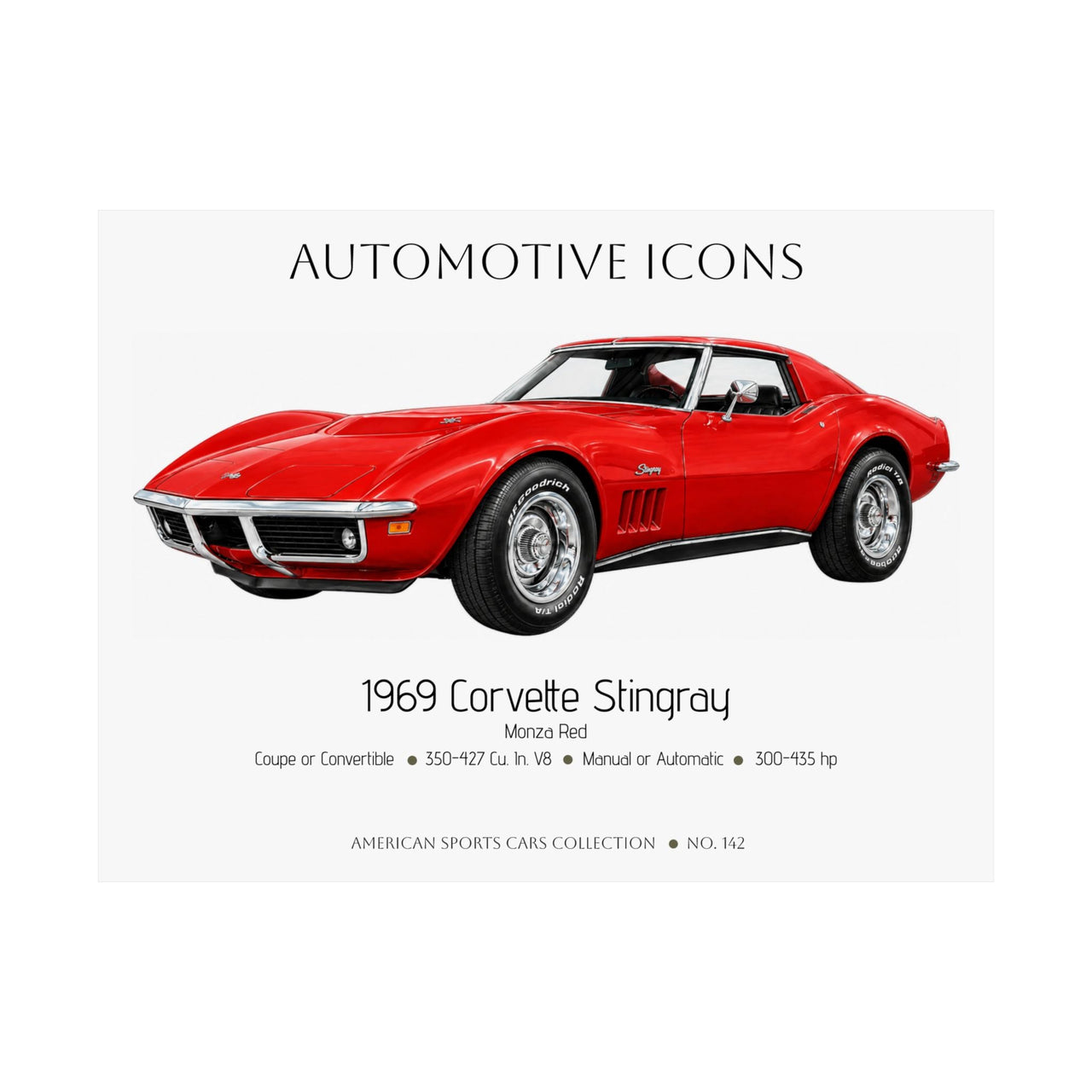 1969 Chevy Corvette Stingray Monza Red Art Print Matte Poster | 24" x 18" horizontal - Cars, Trucks & Cycles - Harvey Ltd