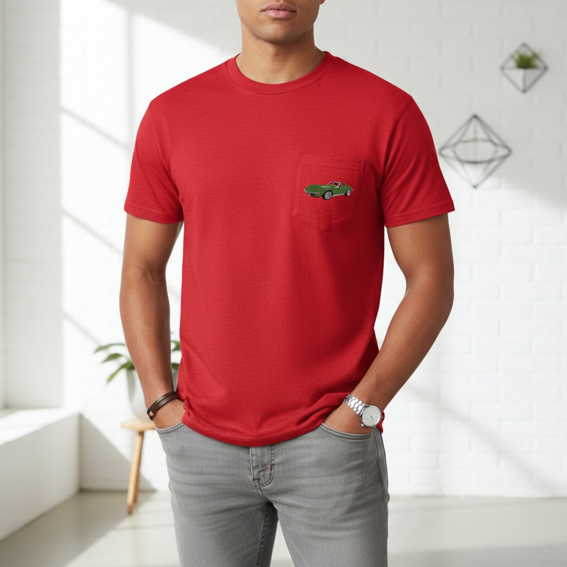 1972 Chevy Corvette Stingray Pocket T-shirt - Cars, Trucks & Cycles - Harvey Ltd
