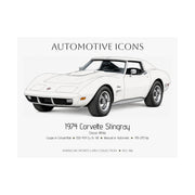 1974 Chevy Corvette Stingray Classic White Art Print Matte Poster | 24" x 18" Horizontal - Cars, Trucks & Cycles - Harvey Ltd