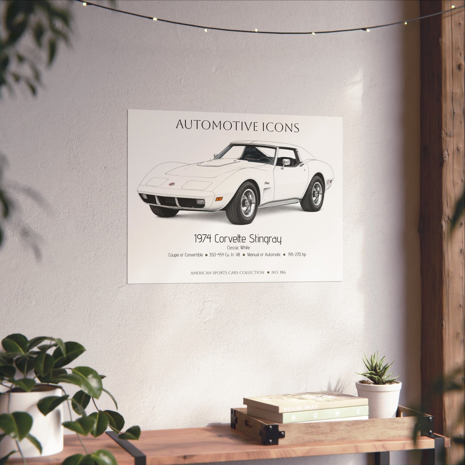 1974 Chevy Corvette Stingray Classic White Art Print Matte Poster | 24" x 18" Horizontal - Cars, Trucks & Cycles - Harvey Ltd