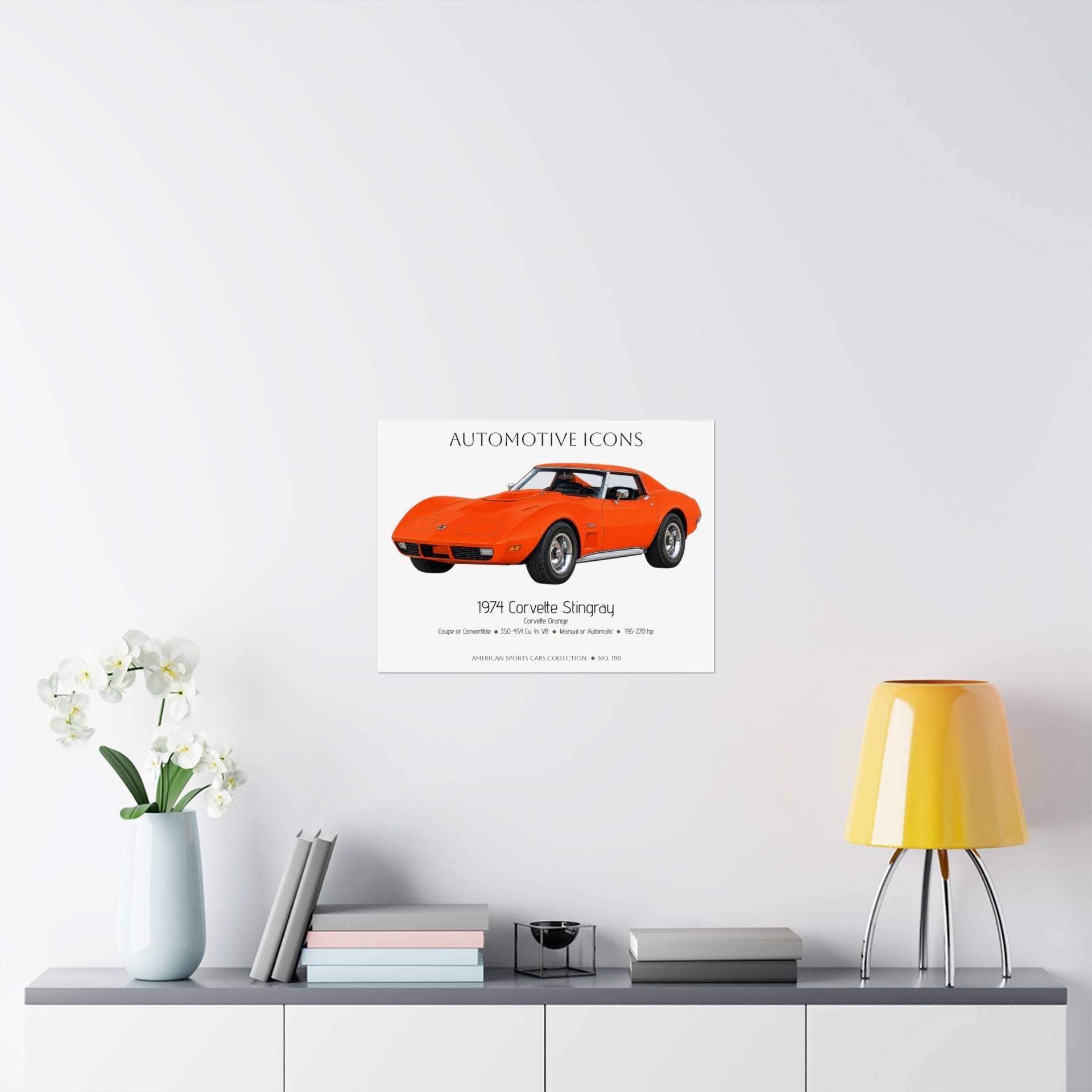 1974 Chevy Corvette Stingray Corvette Orange Art Print Matte Poster | 24" x 18" horizontal - Cars, Trucks & Cycles - Harvey Ltd
