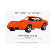 1974 Chevy Corvette Stingray Corvette Orange Art Print Matte Poster | 24" x 18" horizontal - Cars, Trucks & Cycles - Harvey Ltd