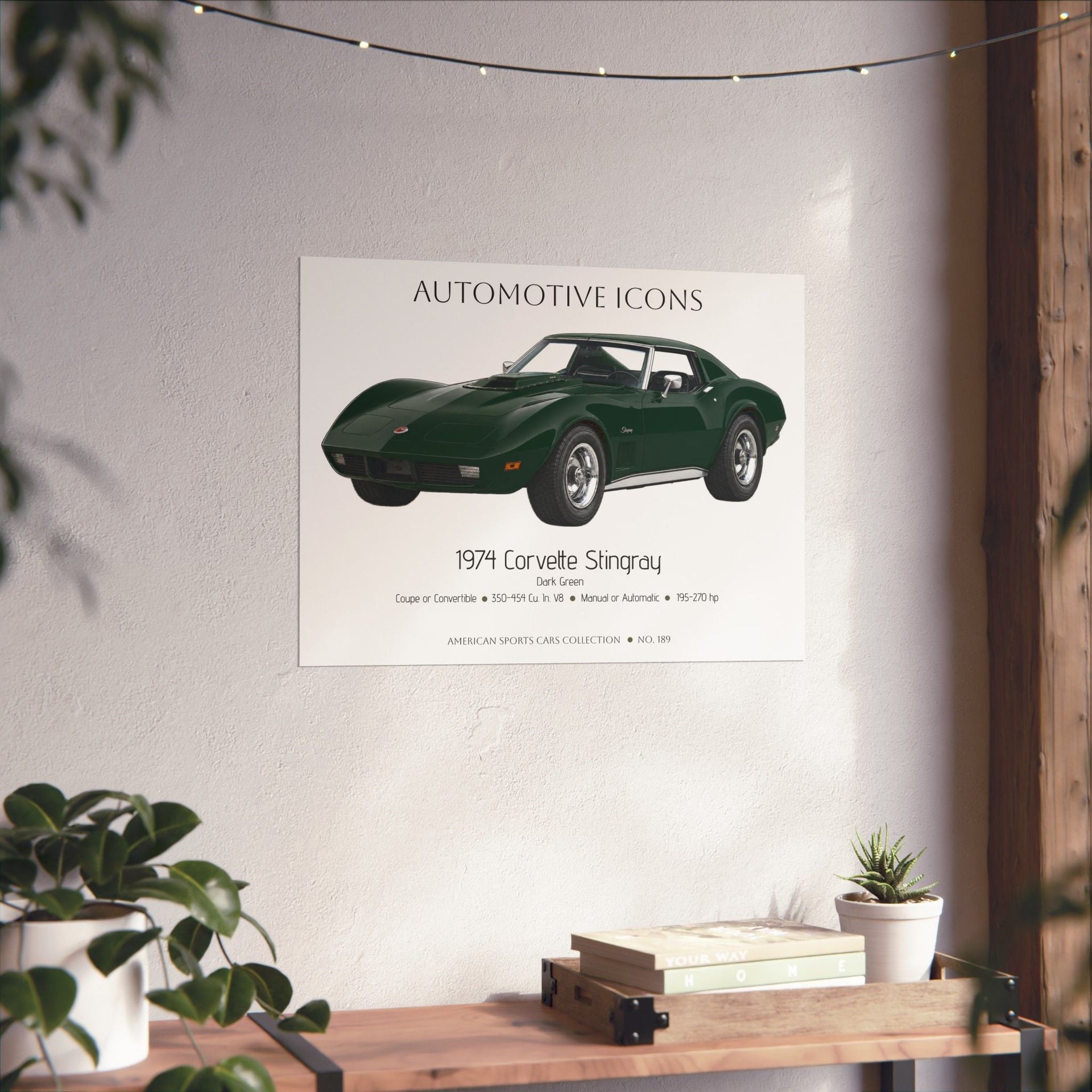 1974 Chevy Corvette Stingray Dark Green Art Print Matte Poster | 24" x 18" horizontal - Cars, Trucks & Cycles - Harvey Ltd