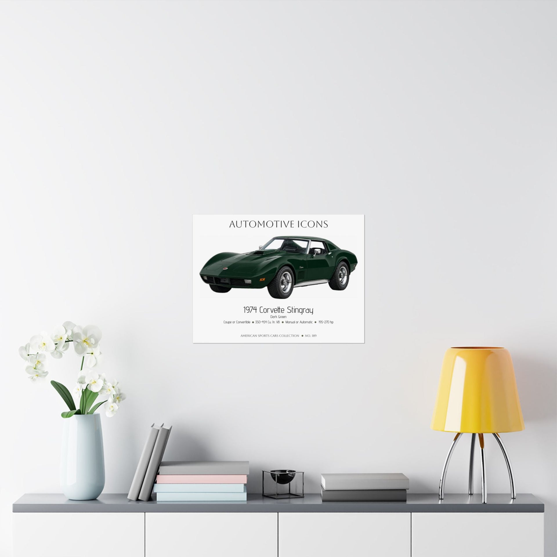 1974 Chevy Corvette Stingray Dark Green Art Print Matte Poster | 24" x 18" horizontal - Cars, Trucks & Cycles - Harvey Ltd