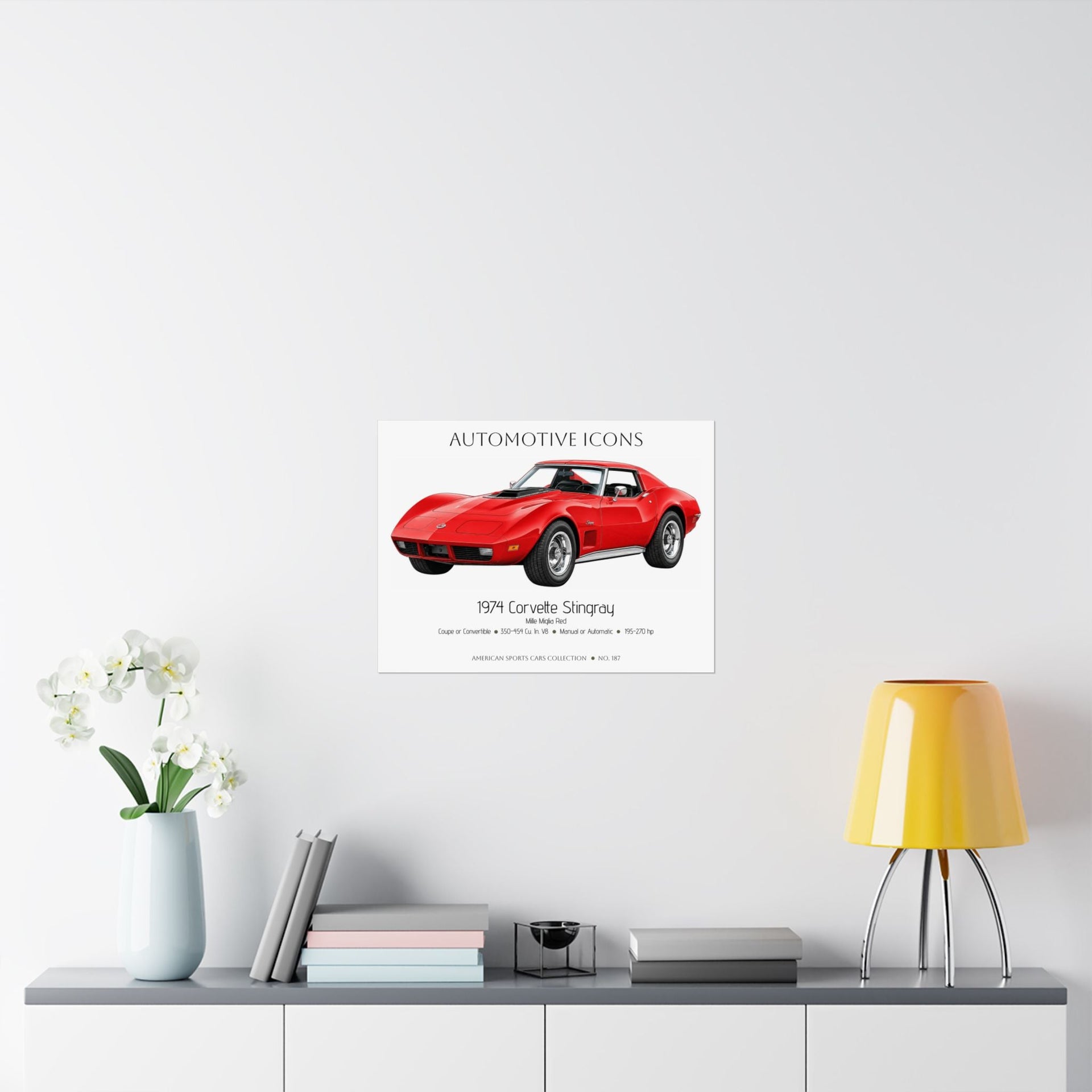 1974 Chevy Corvette Stingray Mille Miglia Red Art Print Matte Poster | 24" x 18" horizontal - Cars, Trucks & Cycles - Harvey Ltd