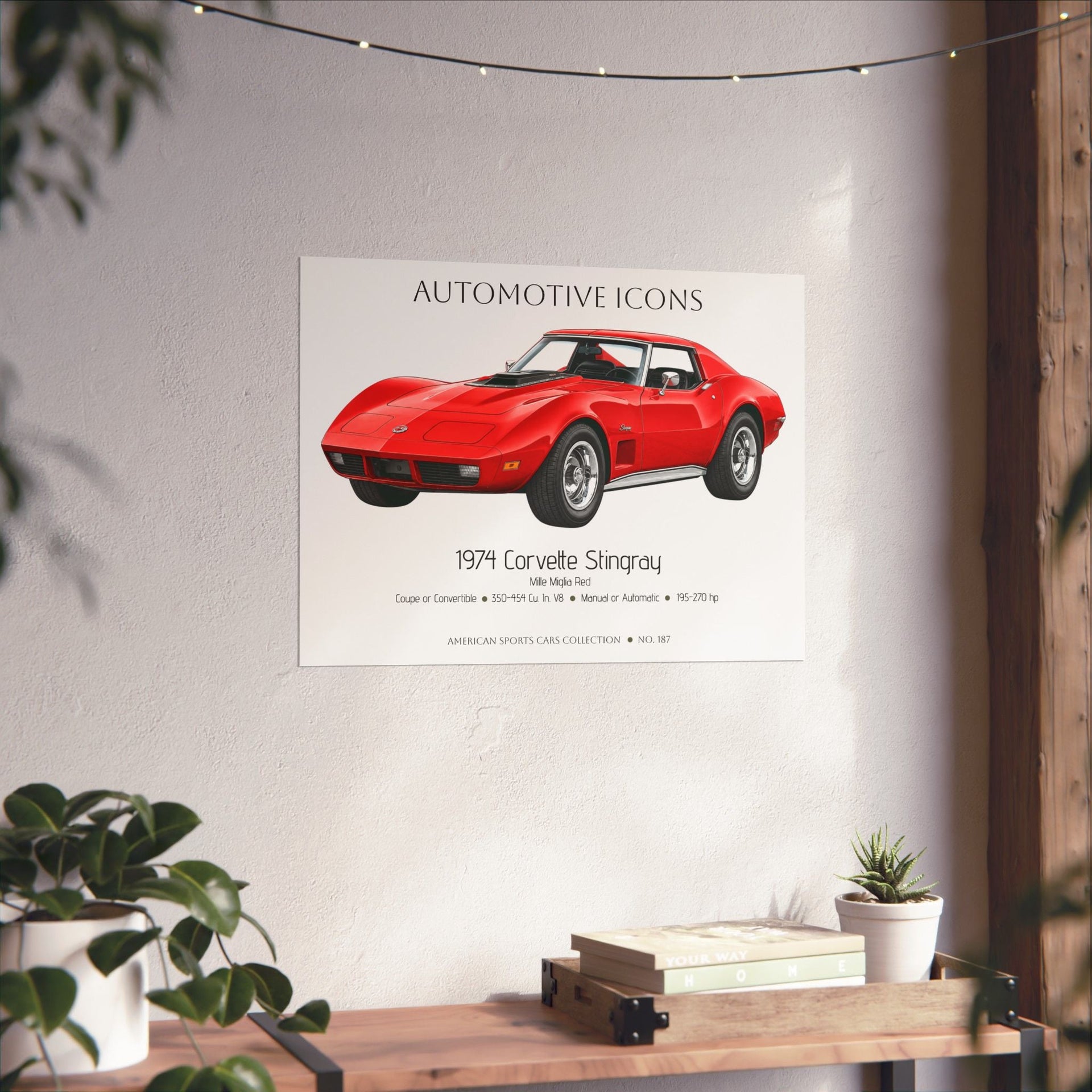 1974 Chevy Corvette Stingray Mille Miglia Red Art Print Matte Poster | 24" x 18" horizontal - Cars, Trucks & Cycles - Harvey Ltd
