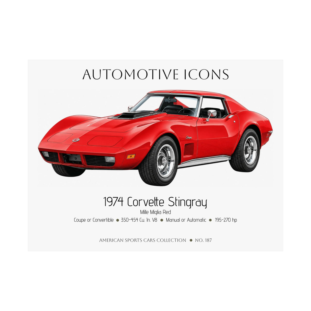 1974 Chevy Corvette Stingray Mille Miglia Red Art Print Matte Poster | 24" x 18" horizontal - Cars, Trucks & Cycles - Harvey Ltd