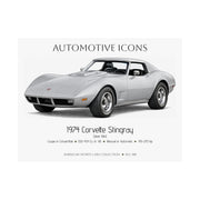 1974 Chevy Corvette Stingray Silver Mist Art Print Matte Poster | 24" x 18" horizontal - Cars, Trucks & Cycles - Harvey Ltd