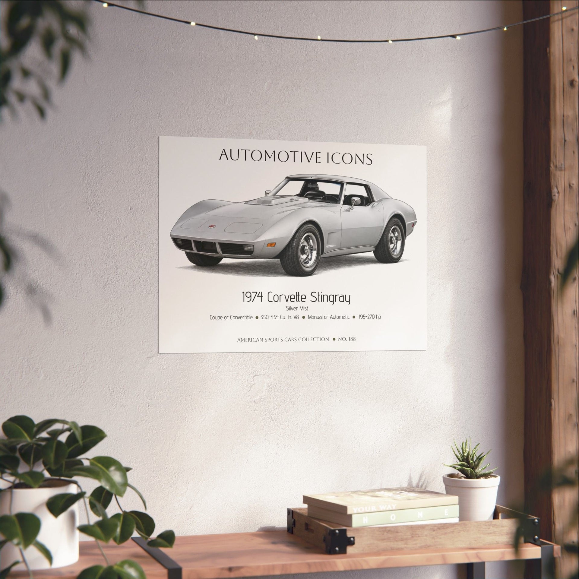 1974 Chevy Corvette Stingray Silver Mist Art Print Matte Poster | 24" x 18" horizontal - Cars, Trucks & Cycles - Harvey Ltd