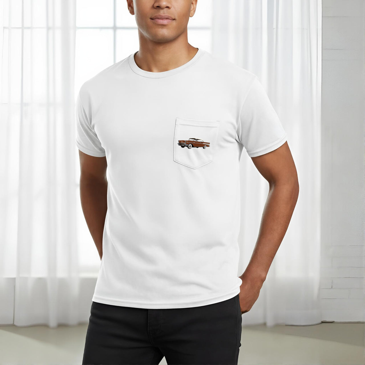 1957 Chevy Bel Air Sierra Gold Hardtop Pocket T-shirt