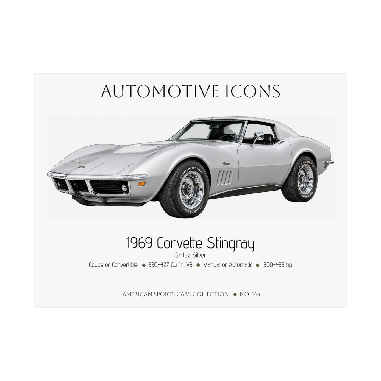 1969 Chevy Corvette Stingray Cortez Silver Art Print Matte Poster | Classic Cars Wall Art