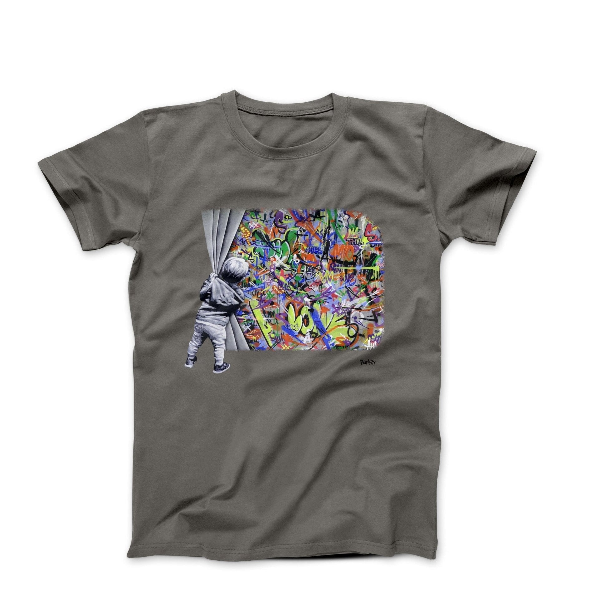 Banksy Behind the Curtain Graffiti T-shirt - Street, Pop & Media Art - Harvey Ltd