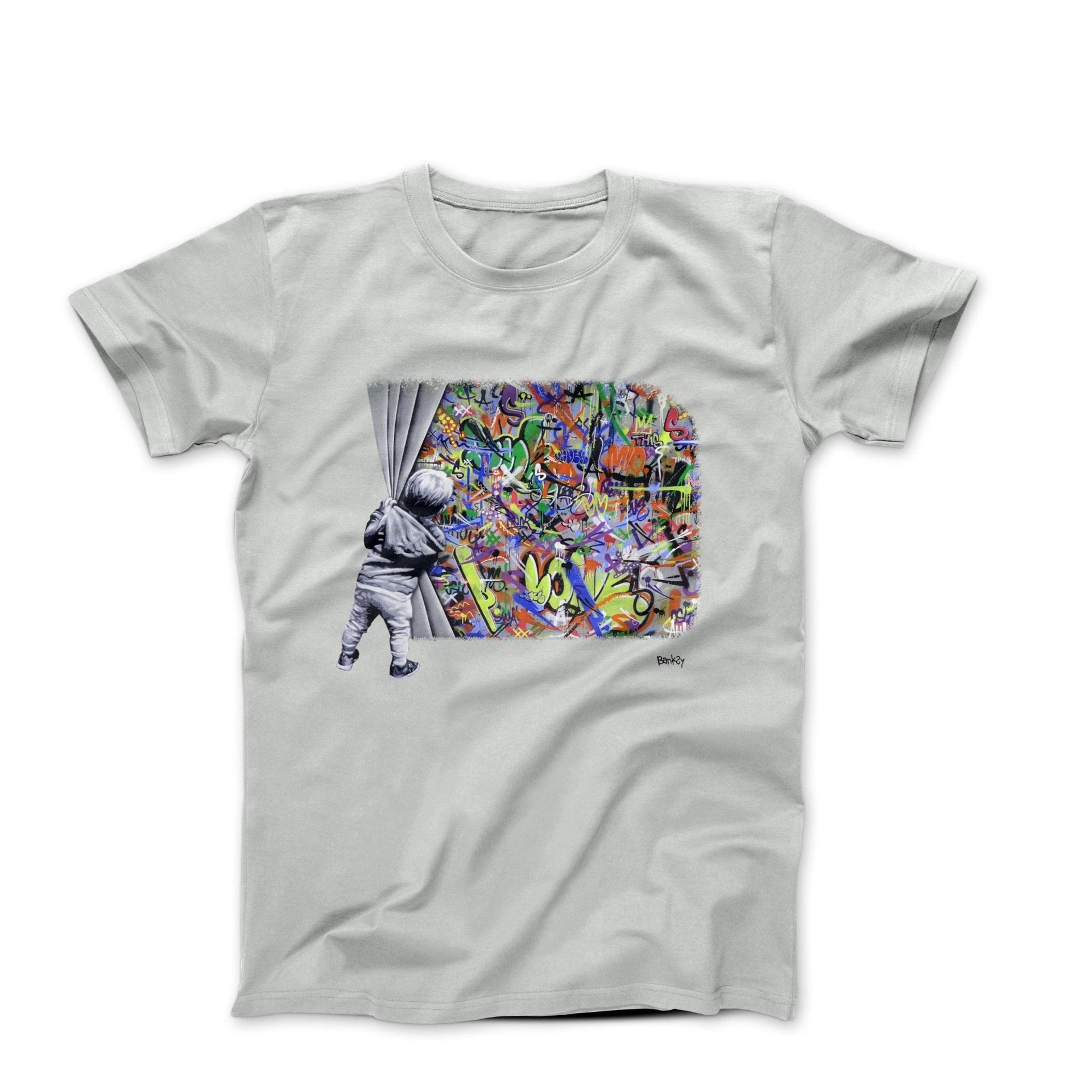 Banksy Behind the Curtain Graffiti T-shirt - Street, Pop & Media Art - Harvey Ltd