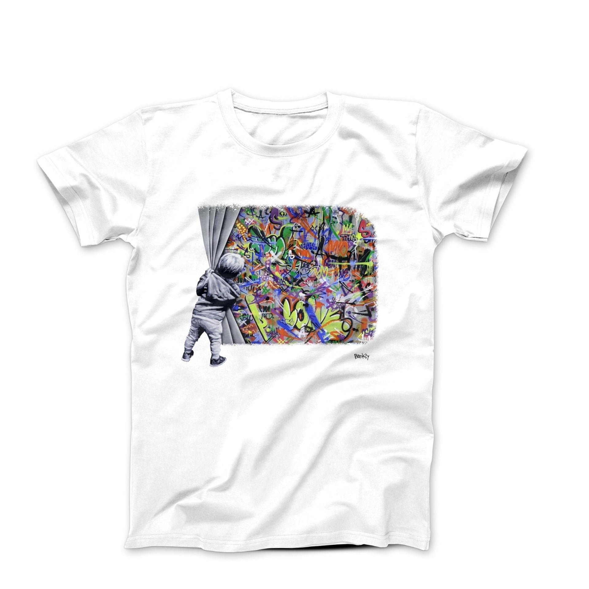 Banksy Behind the Curtain Graffiti T-shirt - Street, Pop & Media Art - Harvey Ltd