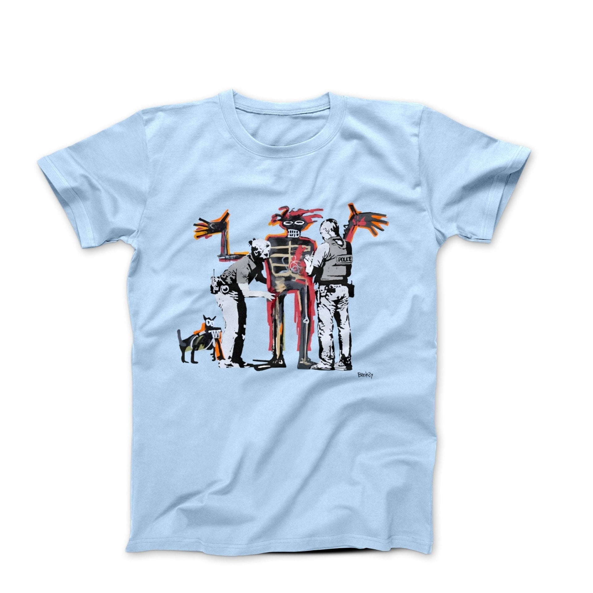 Banksy Boy & Dog In Stop and Search T-shirt - Street, Pop & Media Art - Harvey Ltd