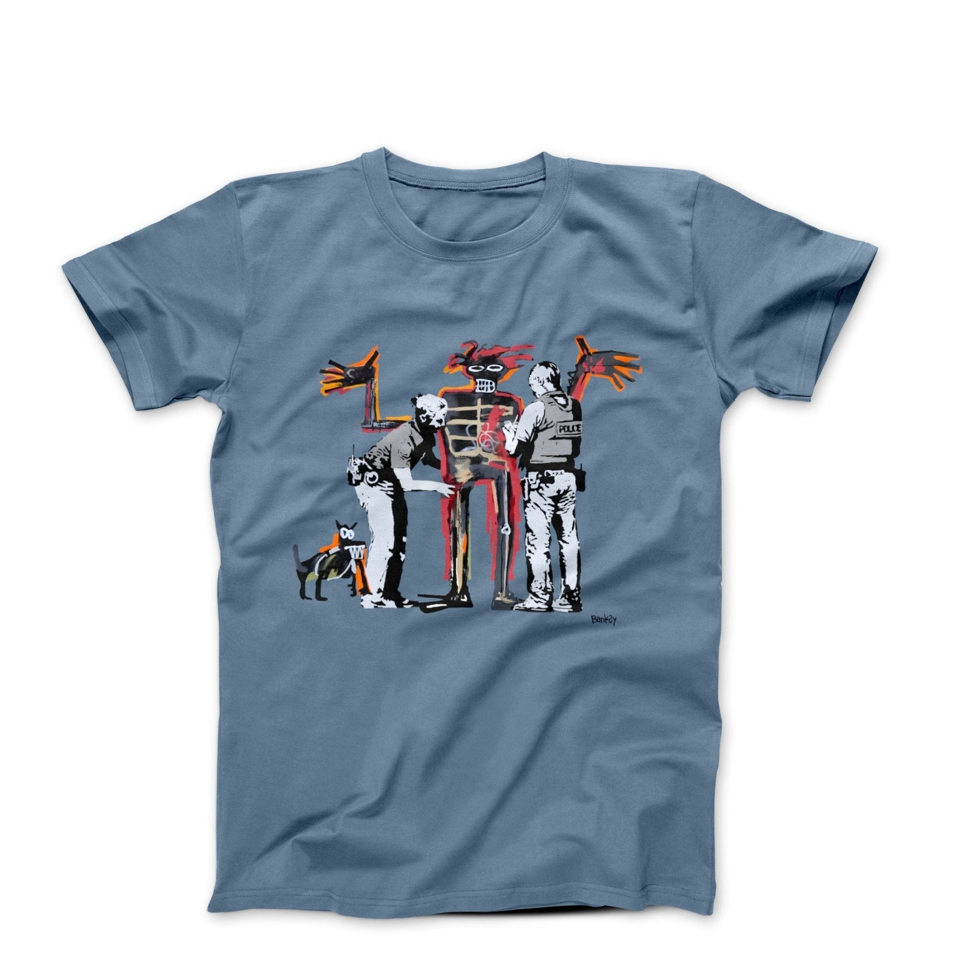 Banksy Boy & Dog In Stop and Search T-shirt - Street, Pop & Media Art - Harvey Ltd