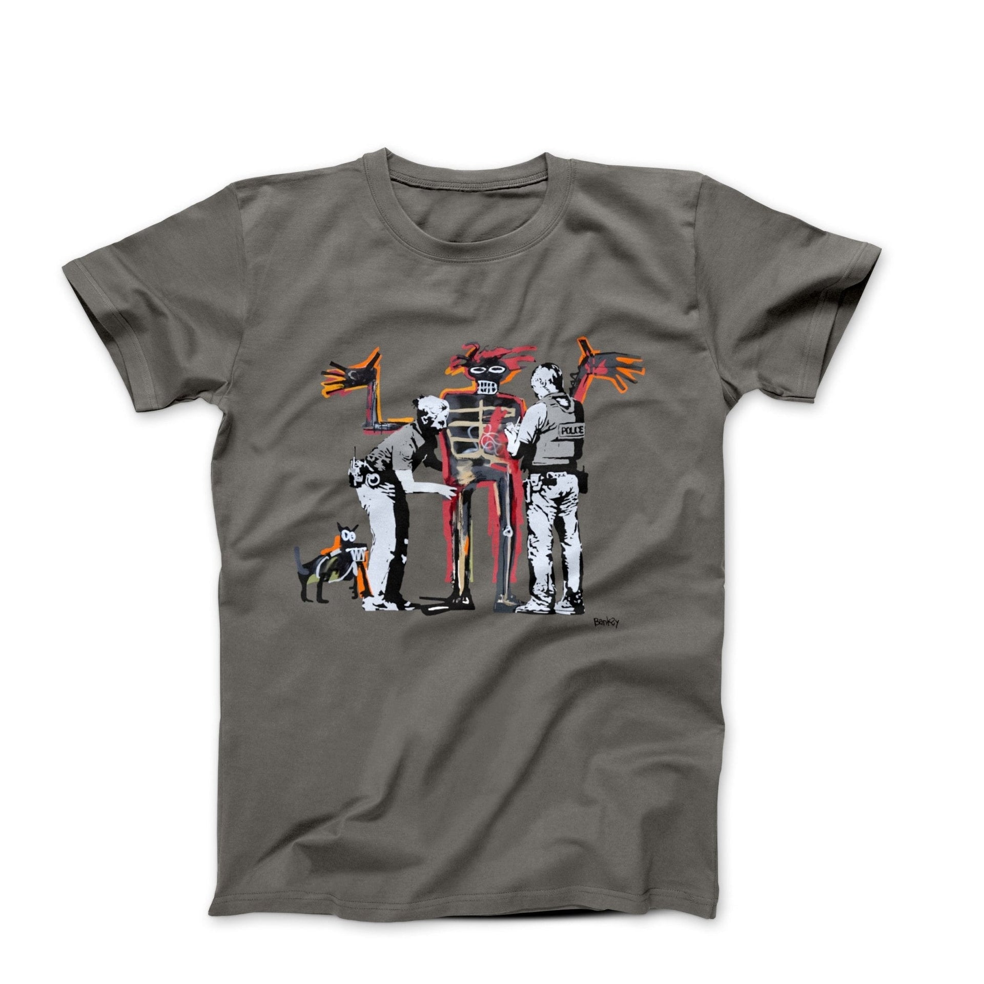 Banksy Boy & Dog In Stop and Search T-shirt - Street, Pop & Media Art - Harvey Ltd